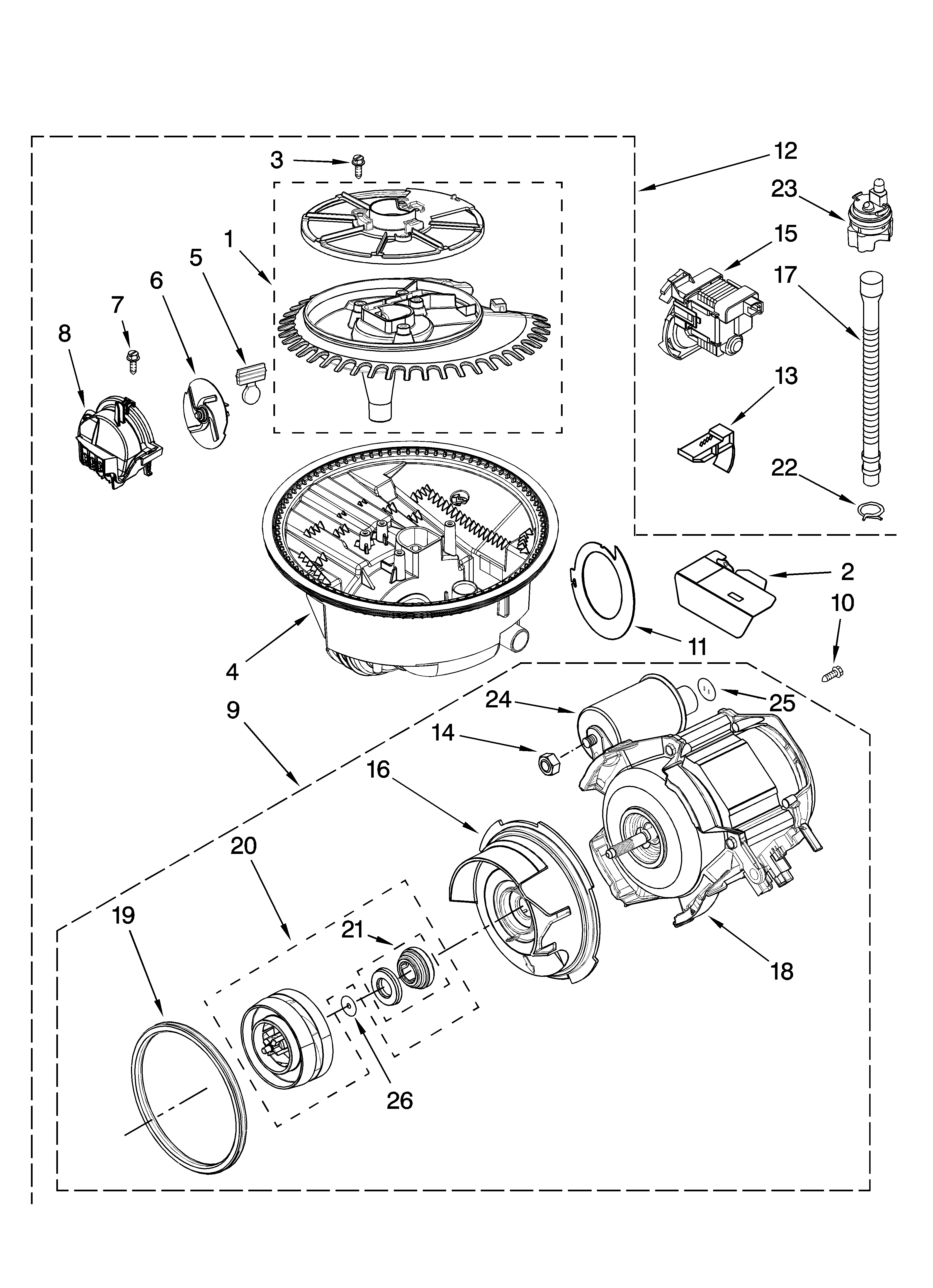 Fulgor DW524L1ABL0 pump and motor parts diagram