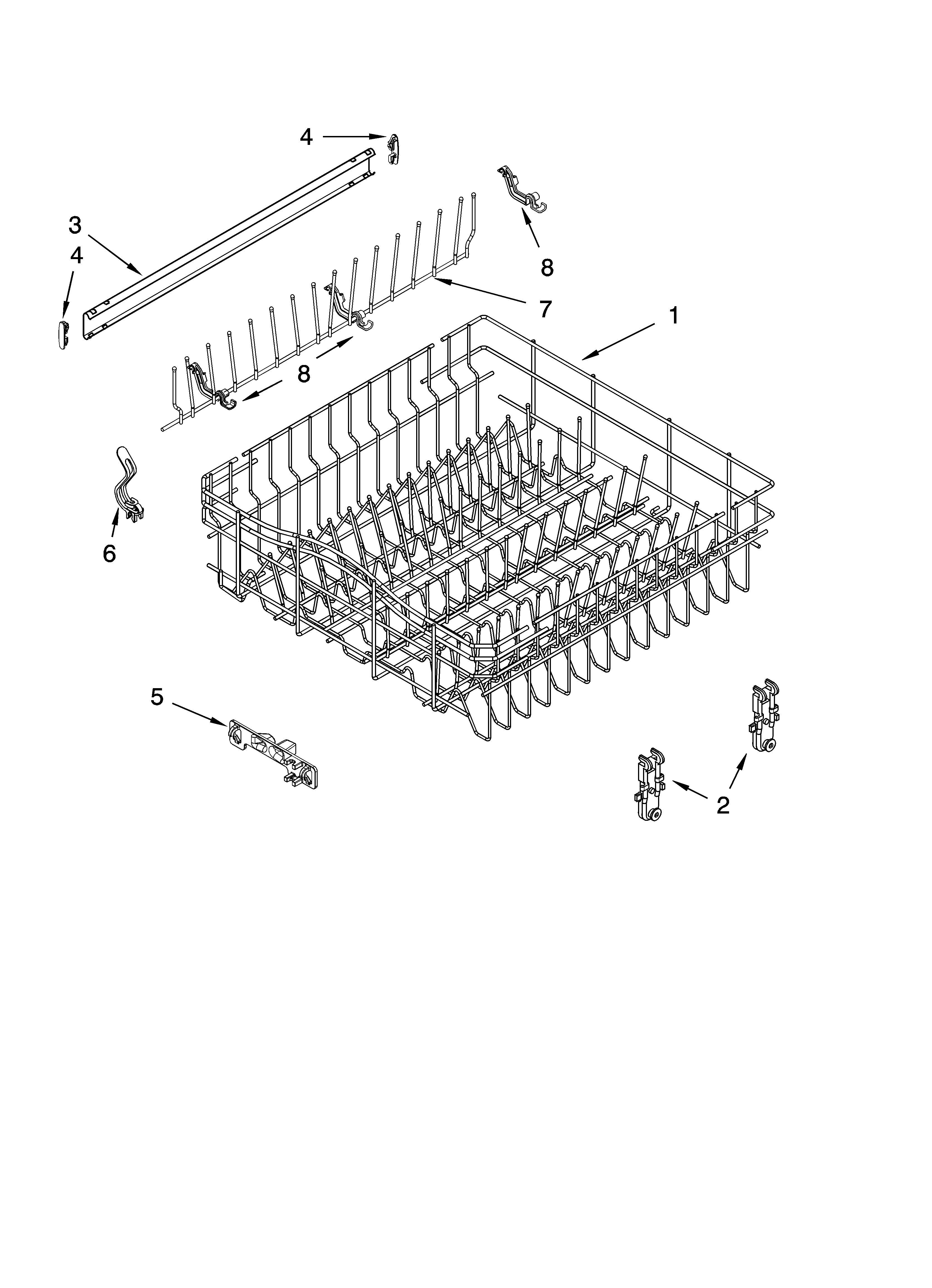 Fulgor DW524L1ABL0 upper rack and track parts diagram