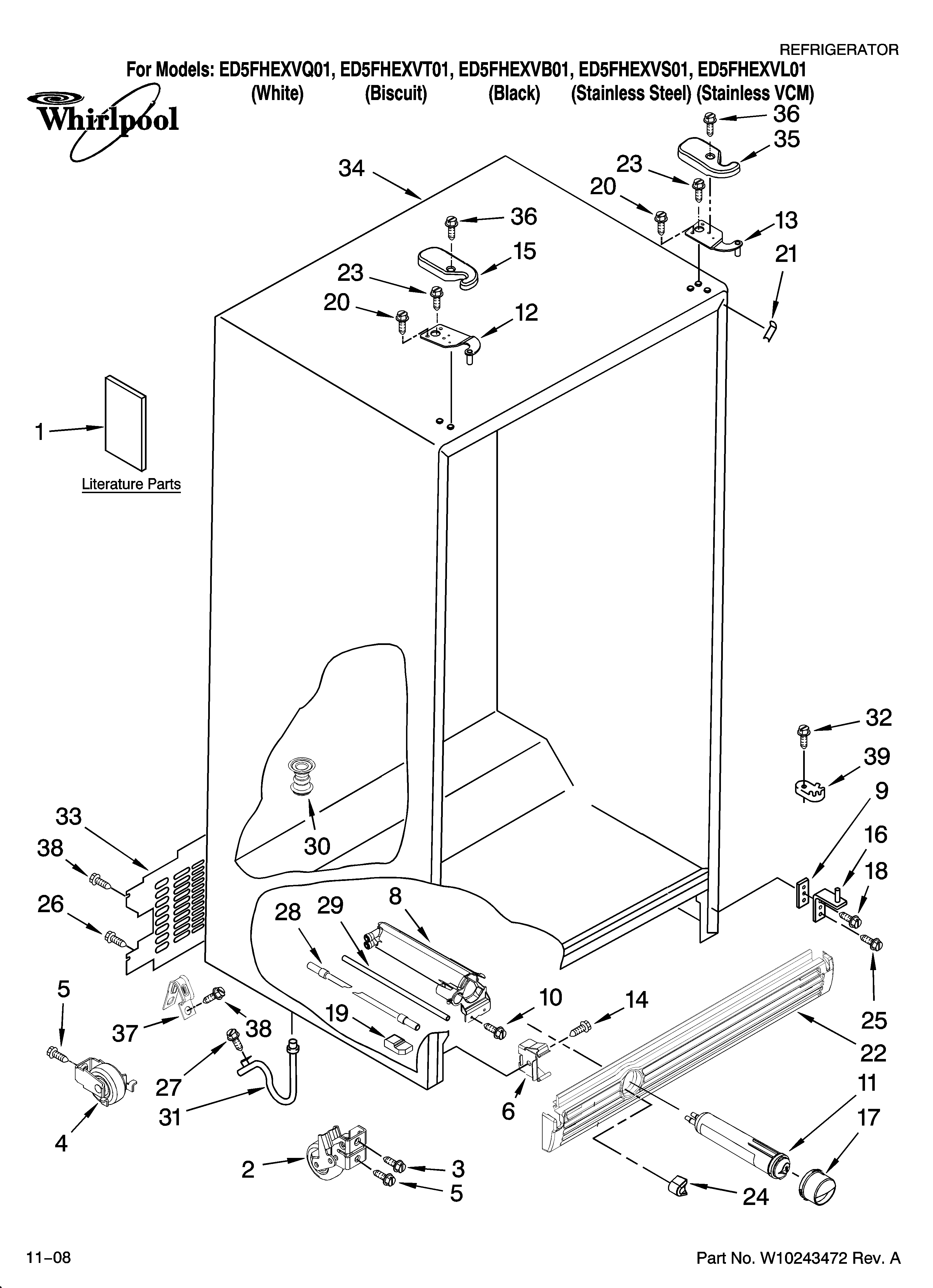 Whirlpool ED5FHEXVQ01 cabinet parts diagram