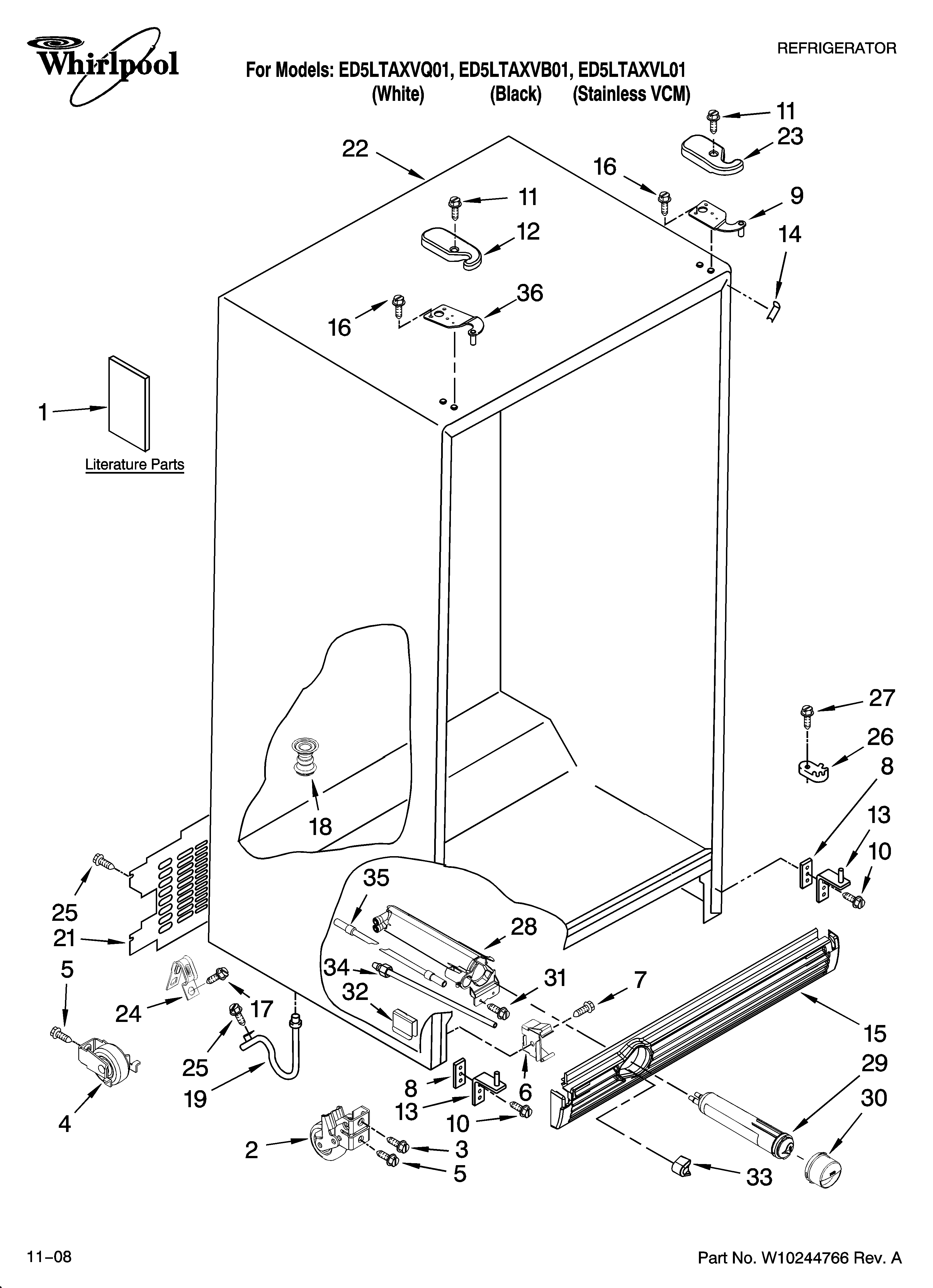 Whirlpool ED5LTAXVL01 cabinet parts diagram