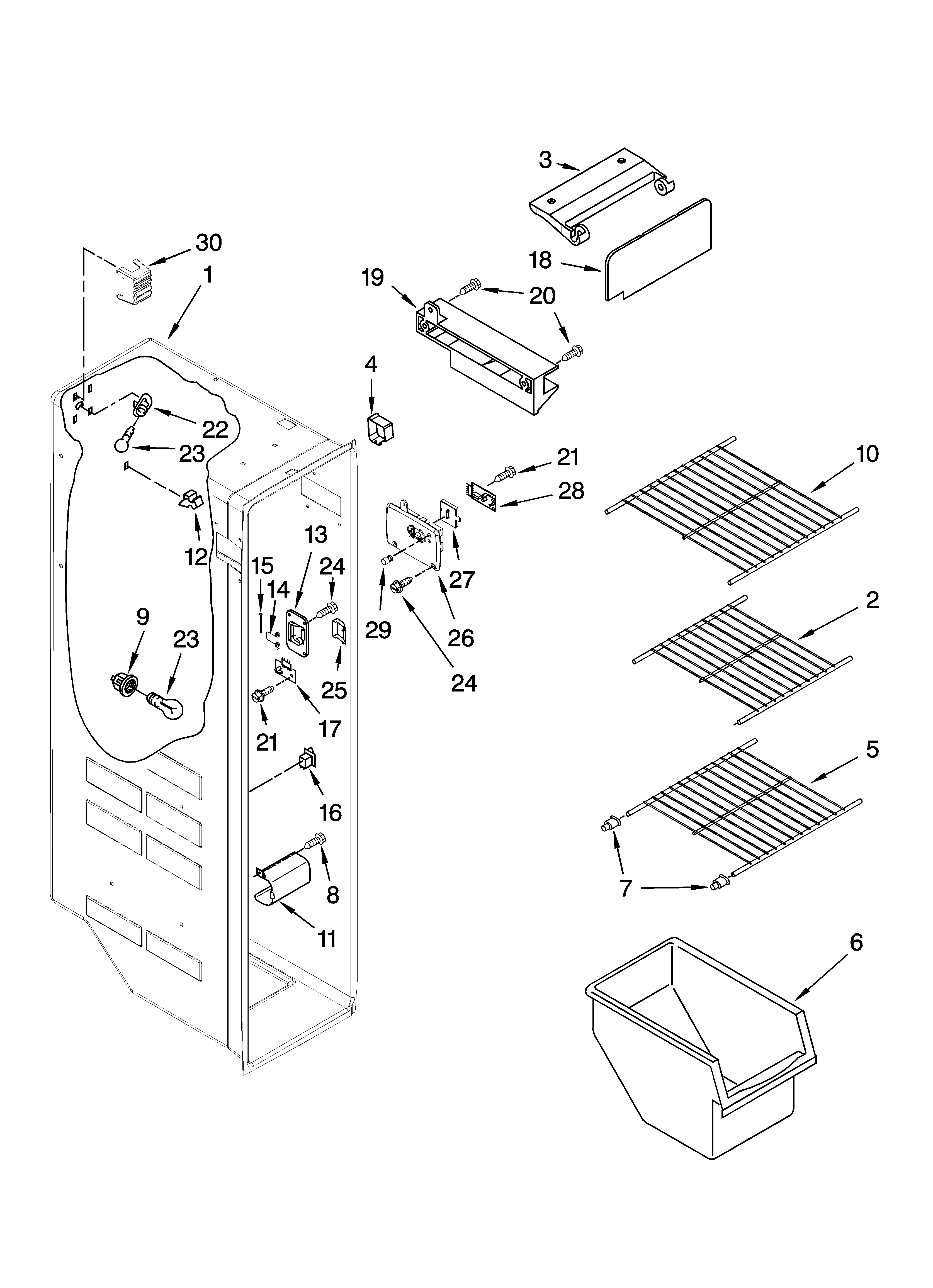 Whirlpool ED5LTAXVL01 freezer liner parts diagram