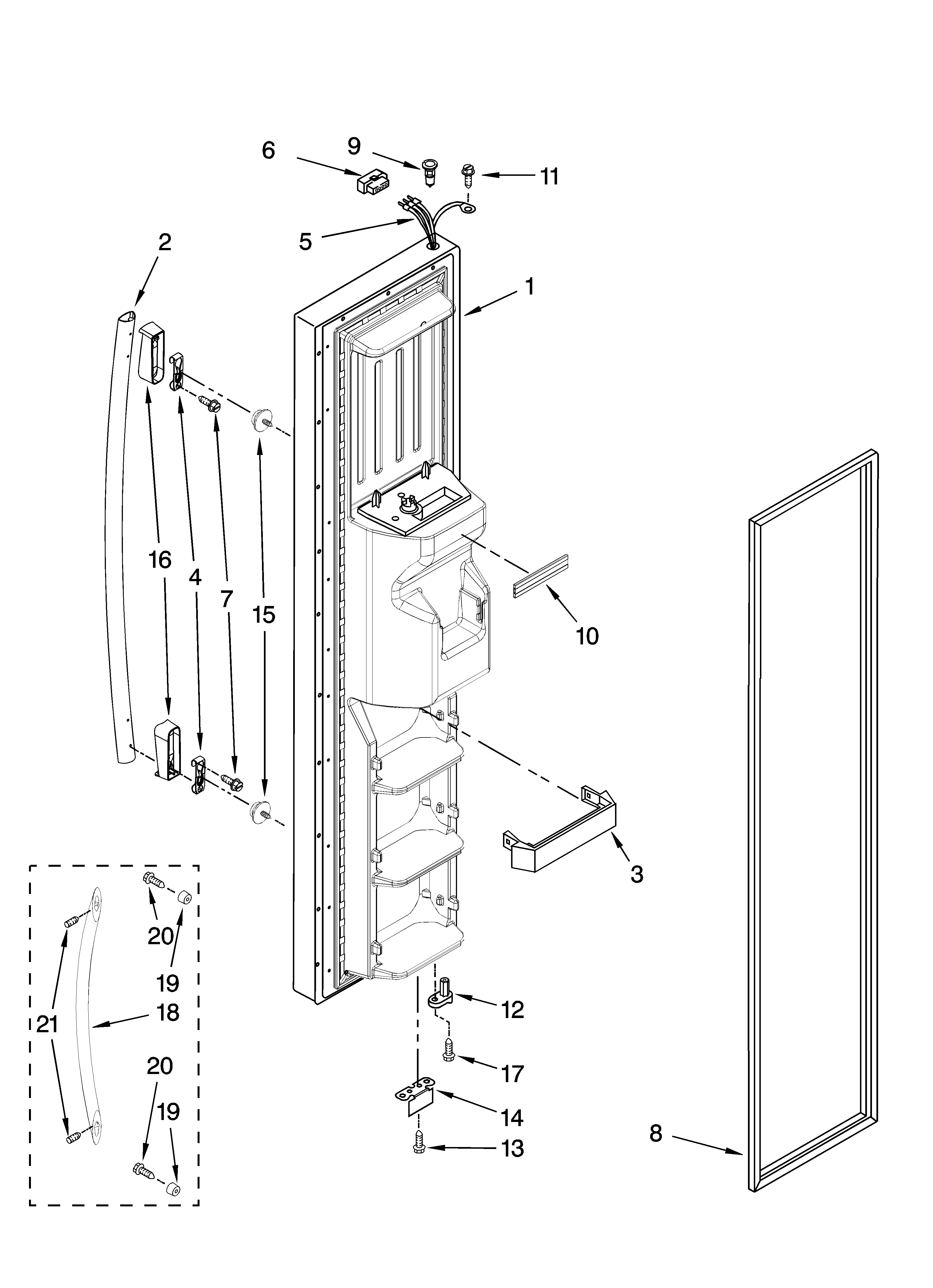 Whirlpool ED5LTAXVL01 freezer door parts diagram