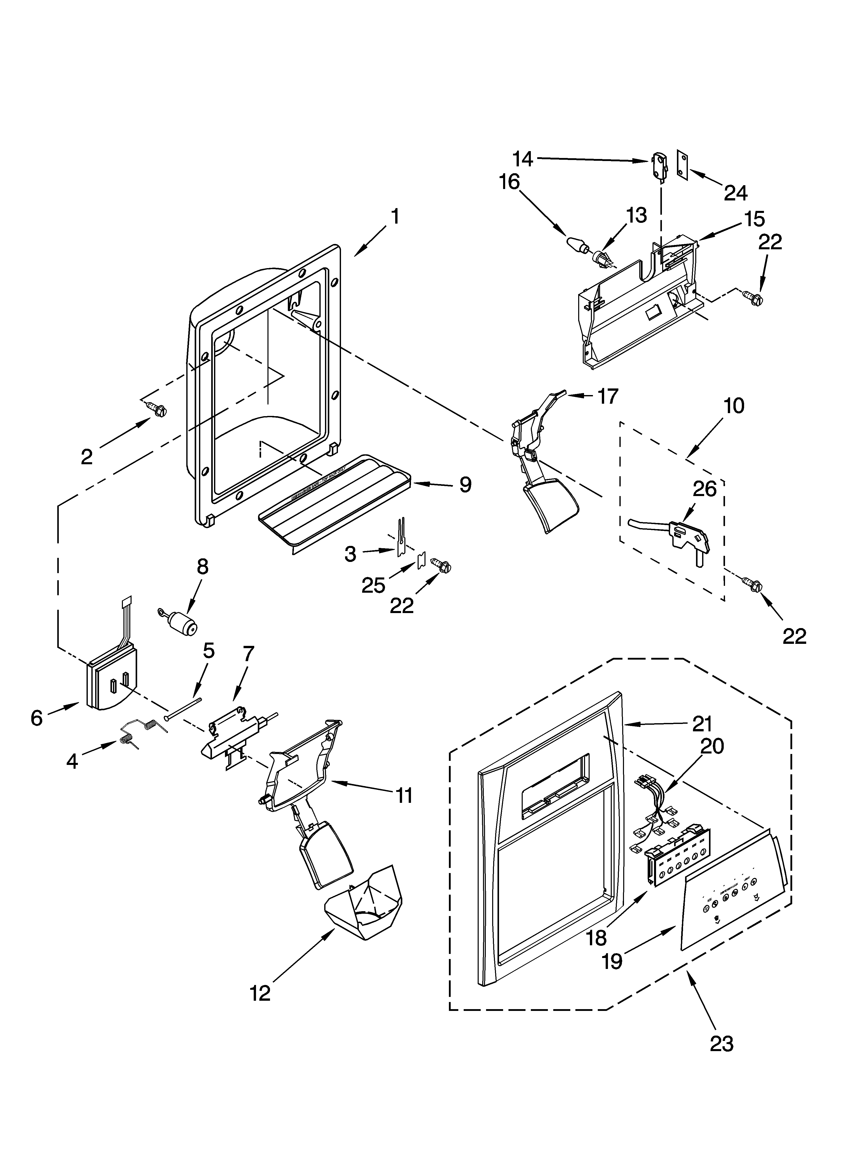 Whirlpool ED5LTAXVL01 dispenser front parts diagram