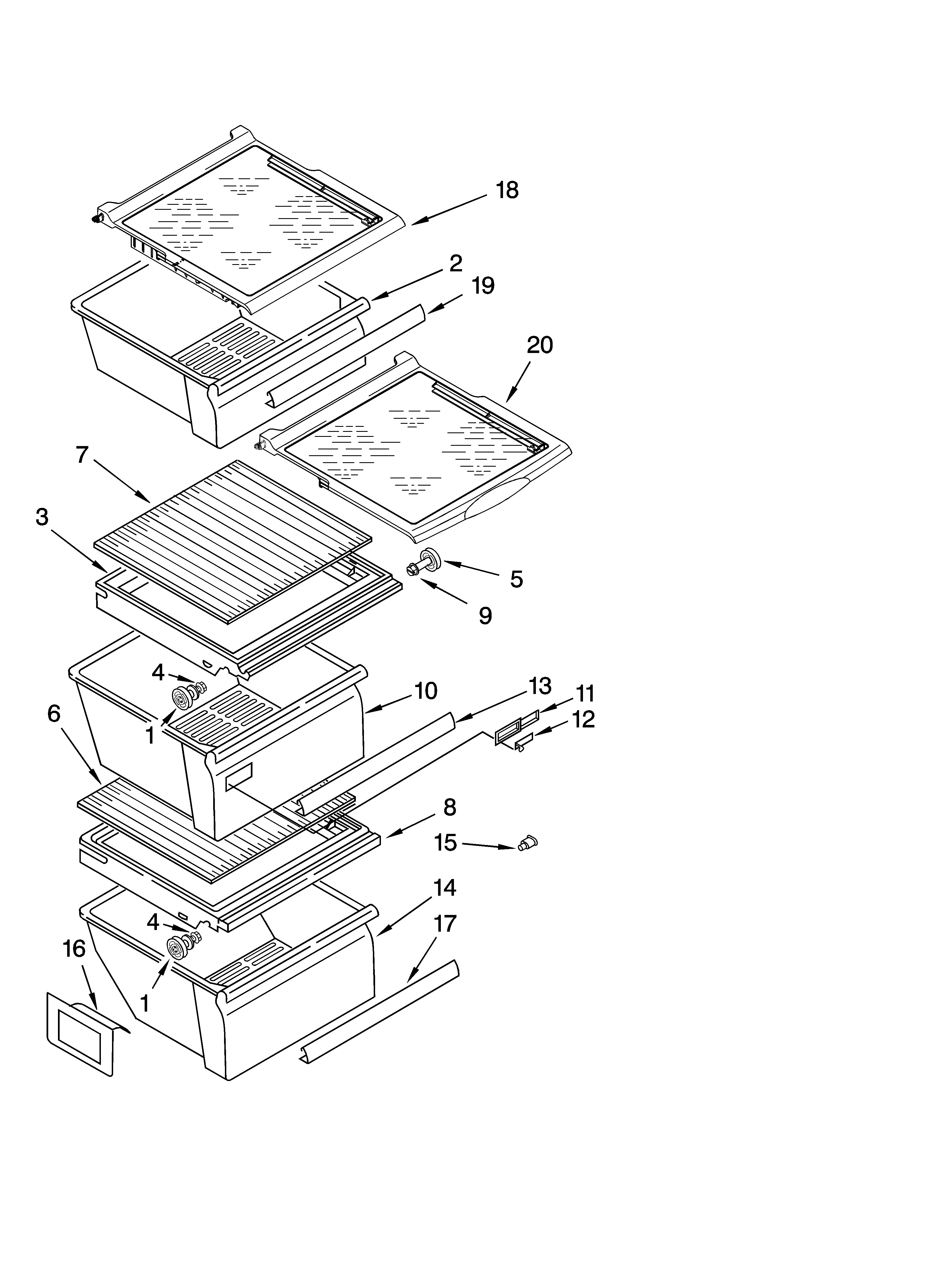 Whirlpool ED5LVAXVB01 refrigerator shelf parts diagram