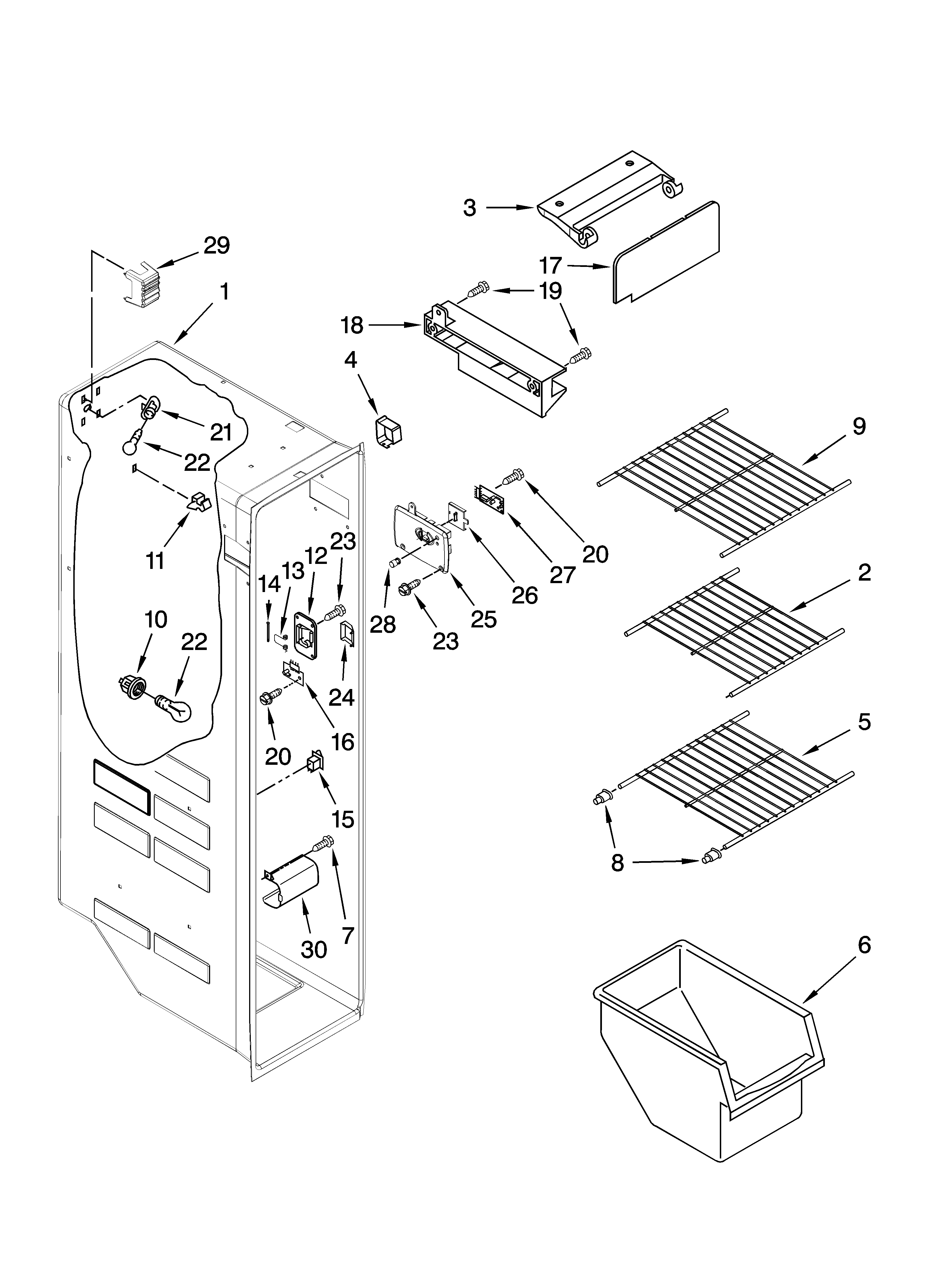 Whirlpool ED5LVAXVB01 freezer liner parts diagram
