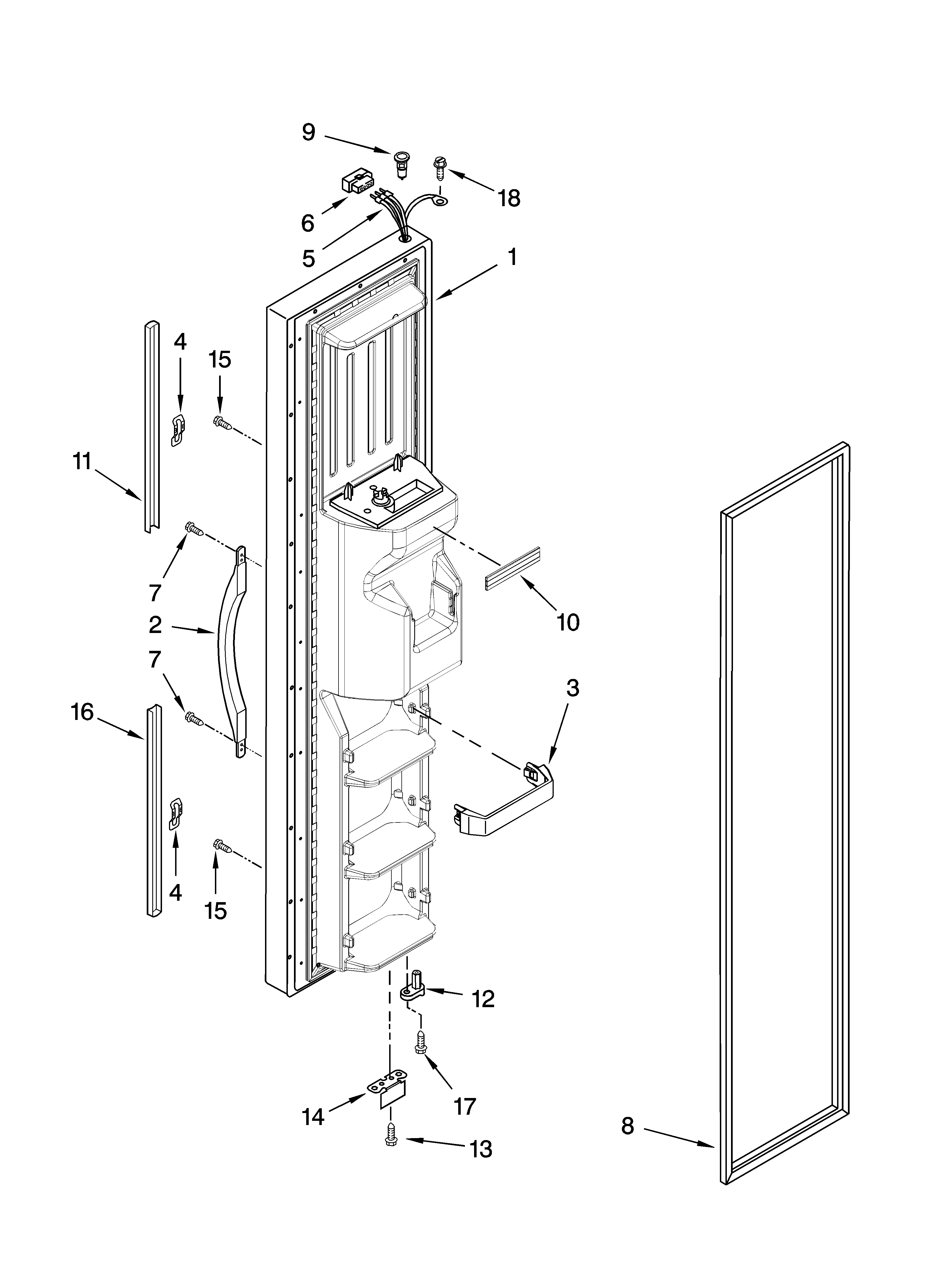 Whirlpool ED5LVAXVB01 freezer door parts diagram