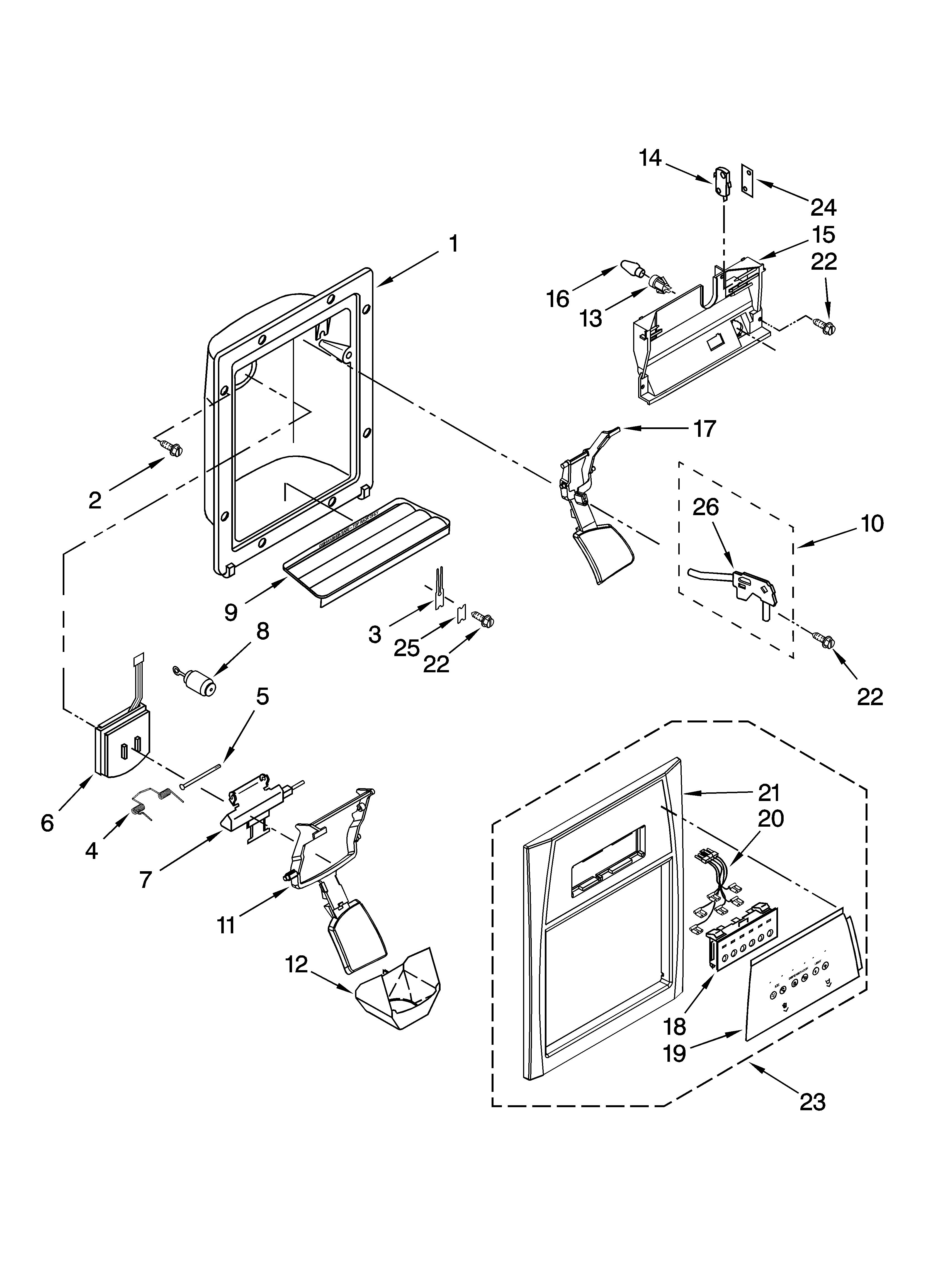 Whirlpool ED5LVAXVB01 dispenser front parts diagram