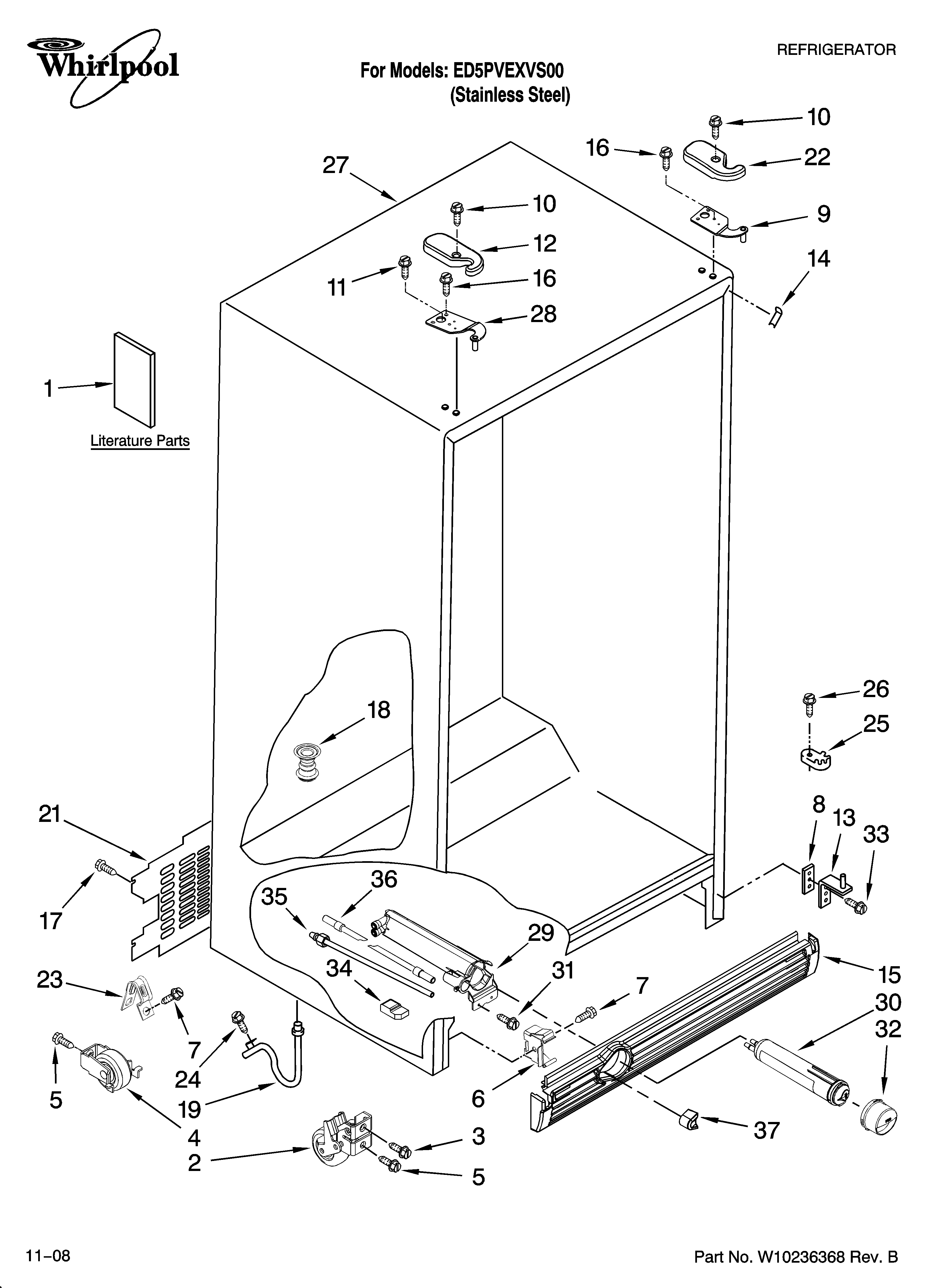 Whirlpool ED5PVEXVS00 cabinet parts diagram