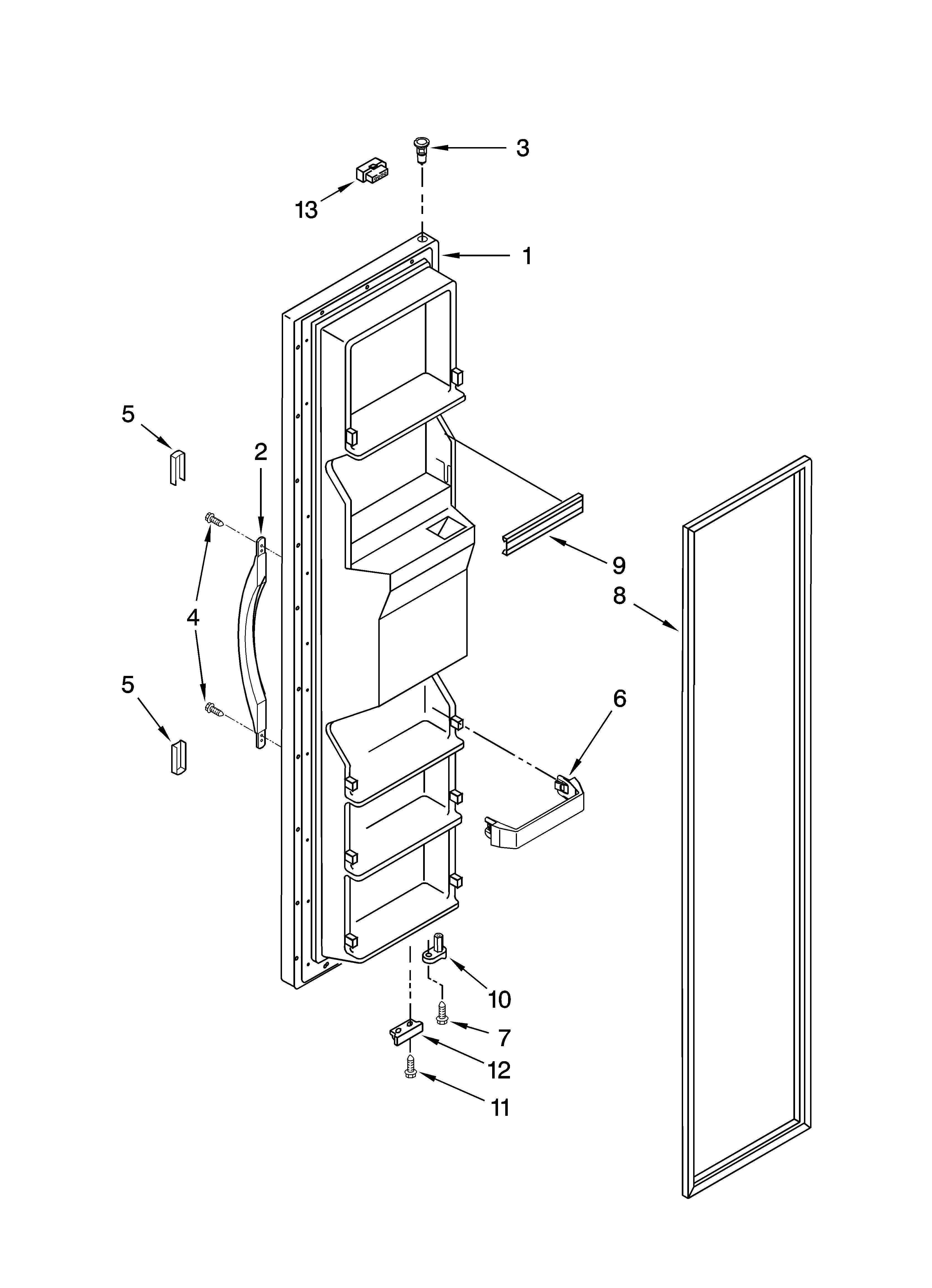 Whirlpool ED5PVEXVS00 freezer door parts diagram