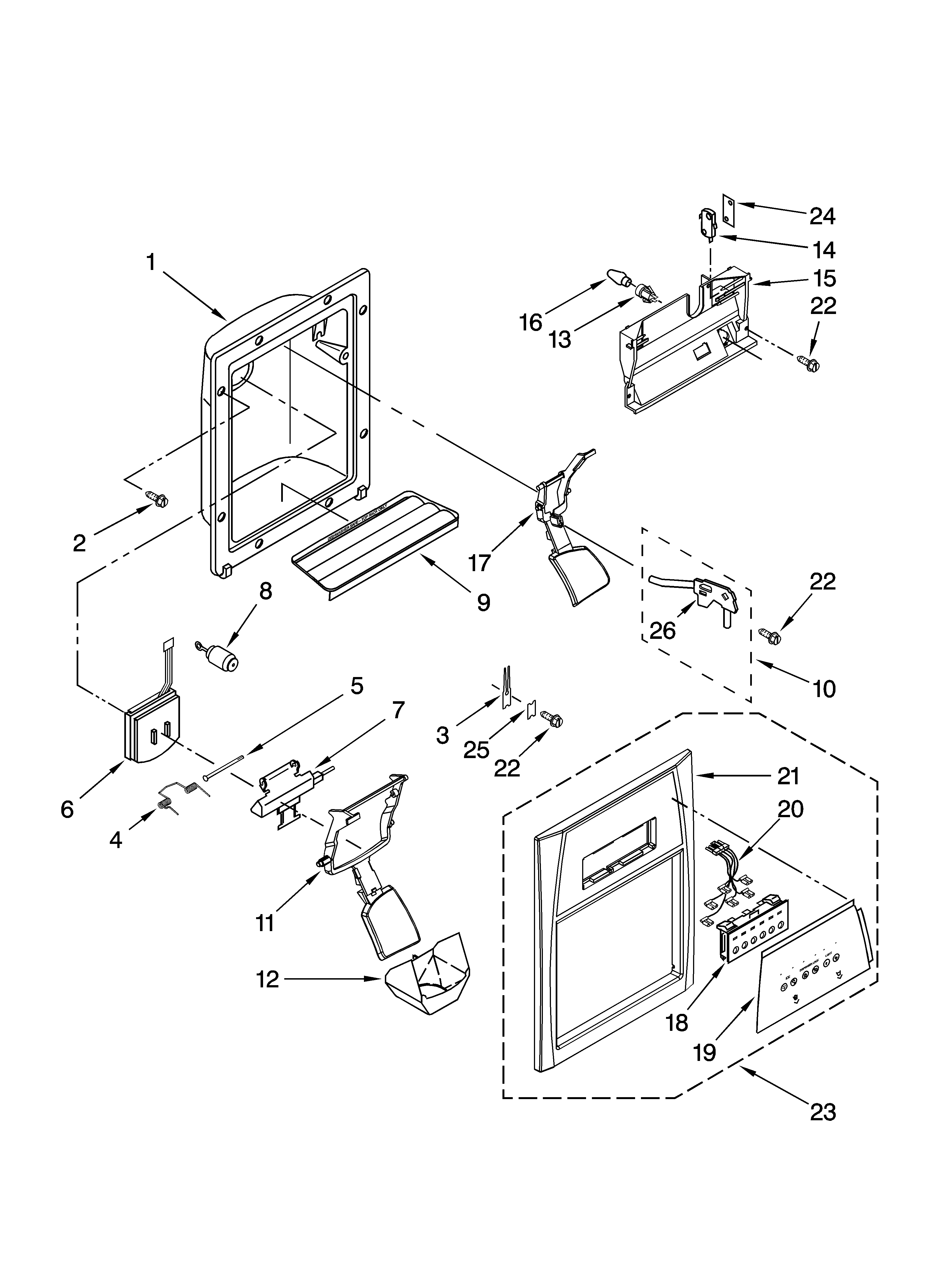 Whirlpool ED5PVEXVS00 dispenser front parts diagram