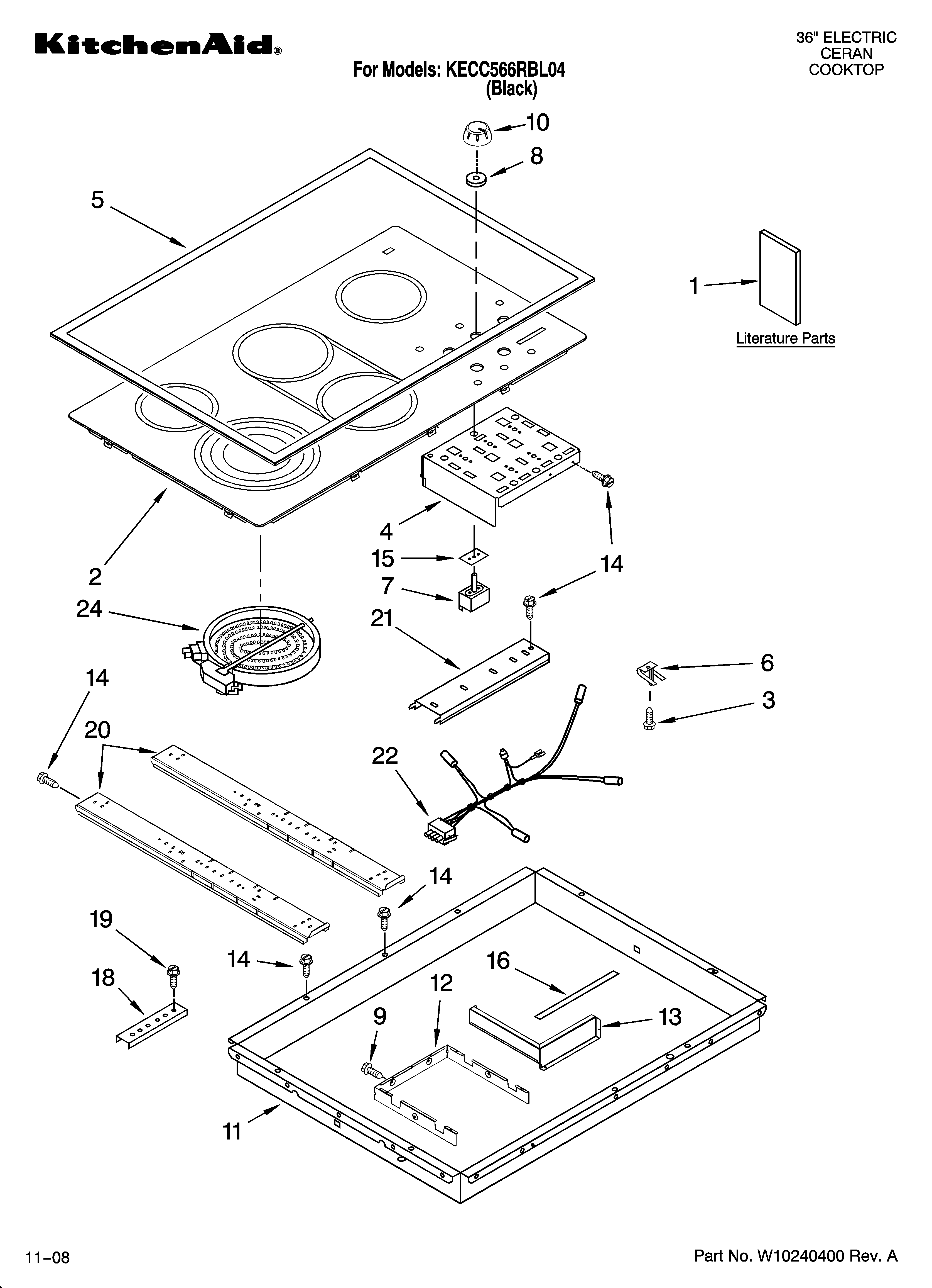 KitchenAid KECC566RBL04 cooktop parts, optional parts diagram