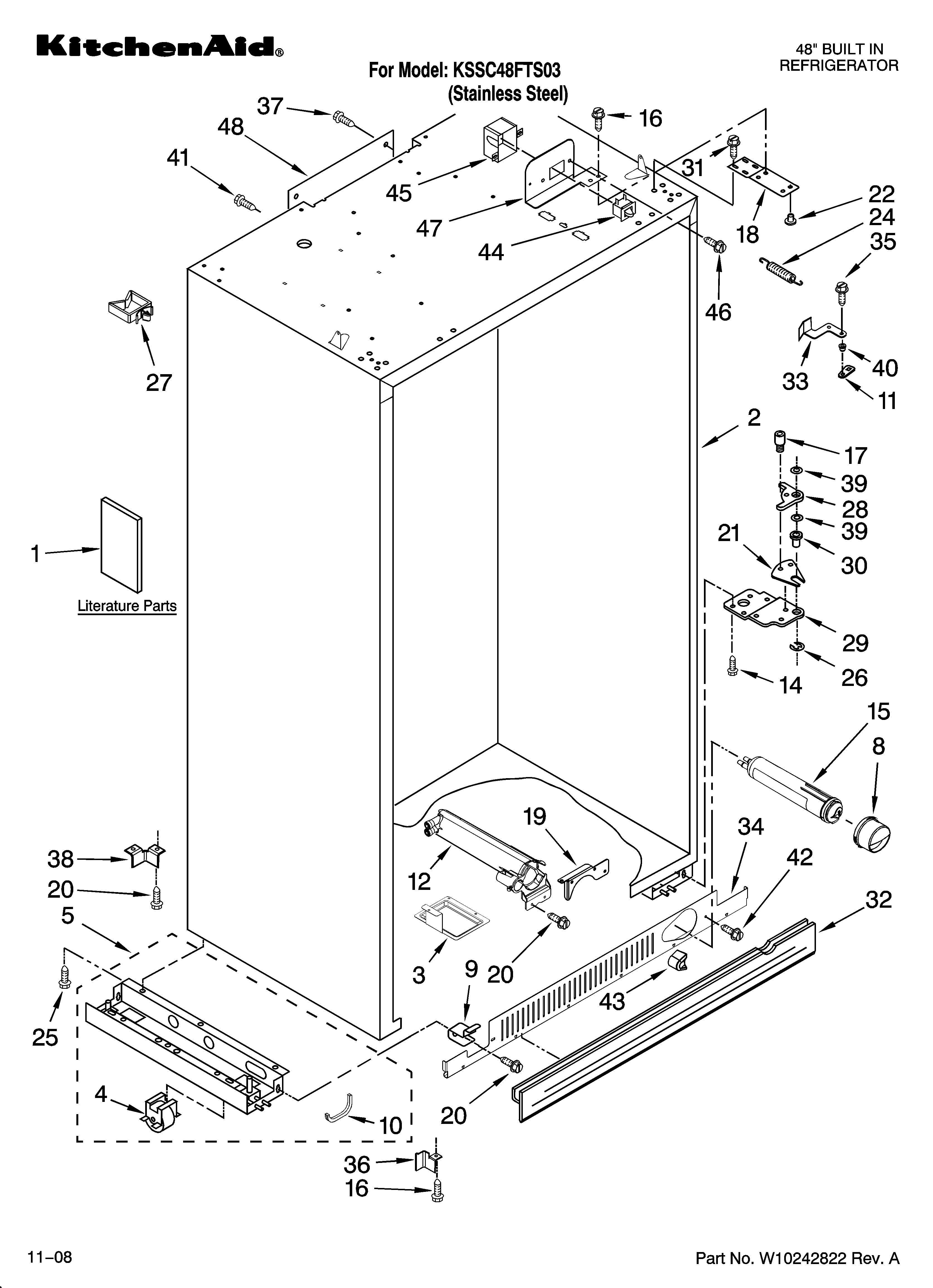 KitchenAid KSSC48FTS03 cabinet parts diagram