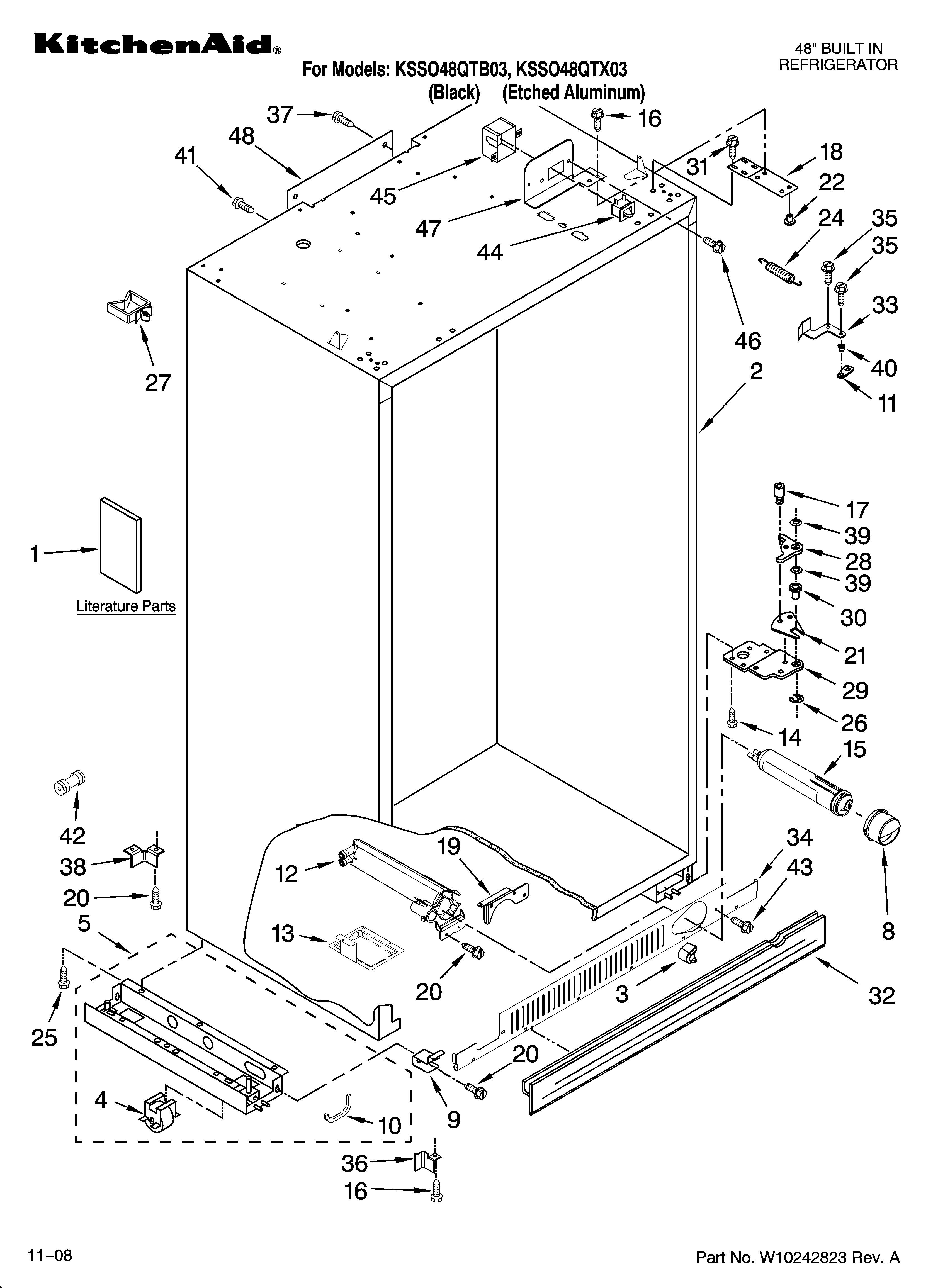 KitchenAid KSSO48QTX03 cabinet parts diagram