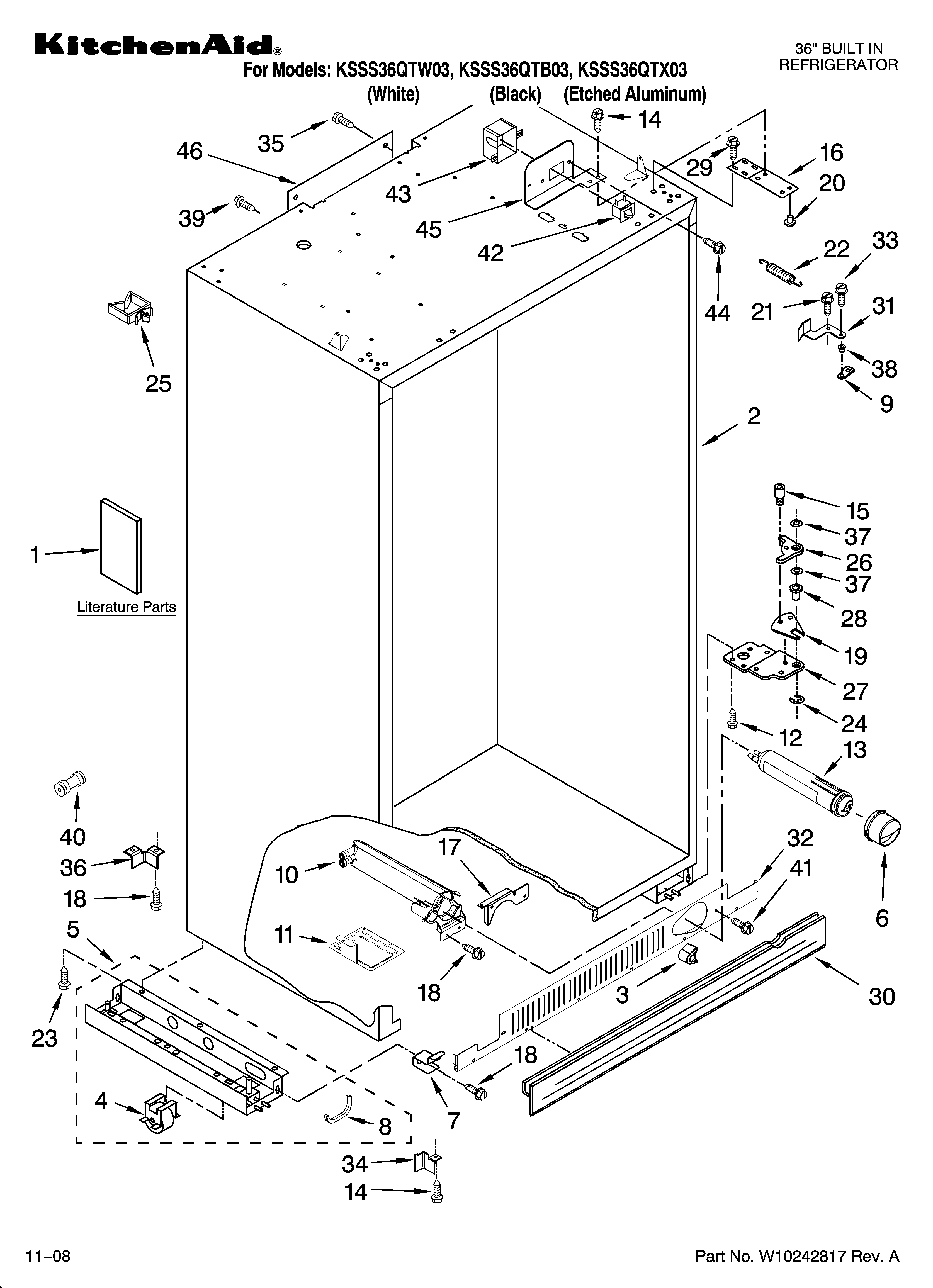 KitchenAid KSSS36QTW03 cabinet parts diagram