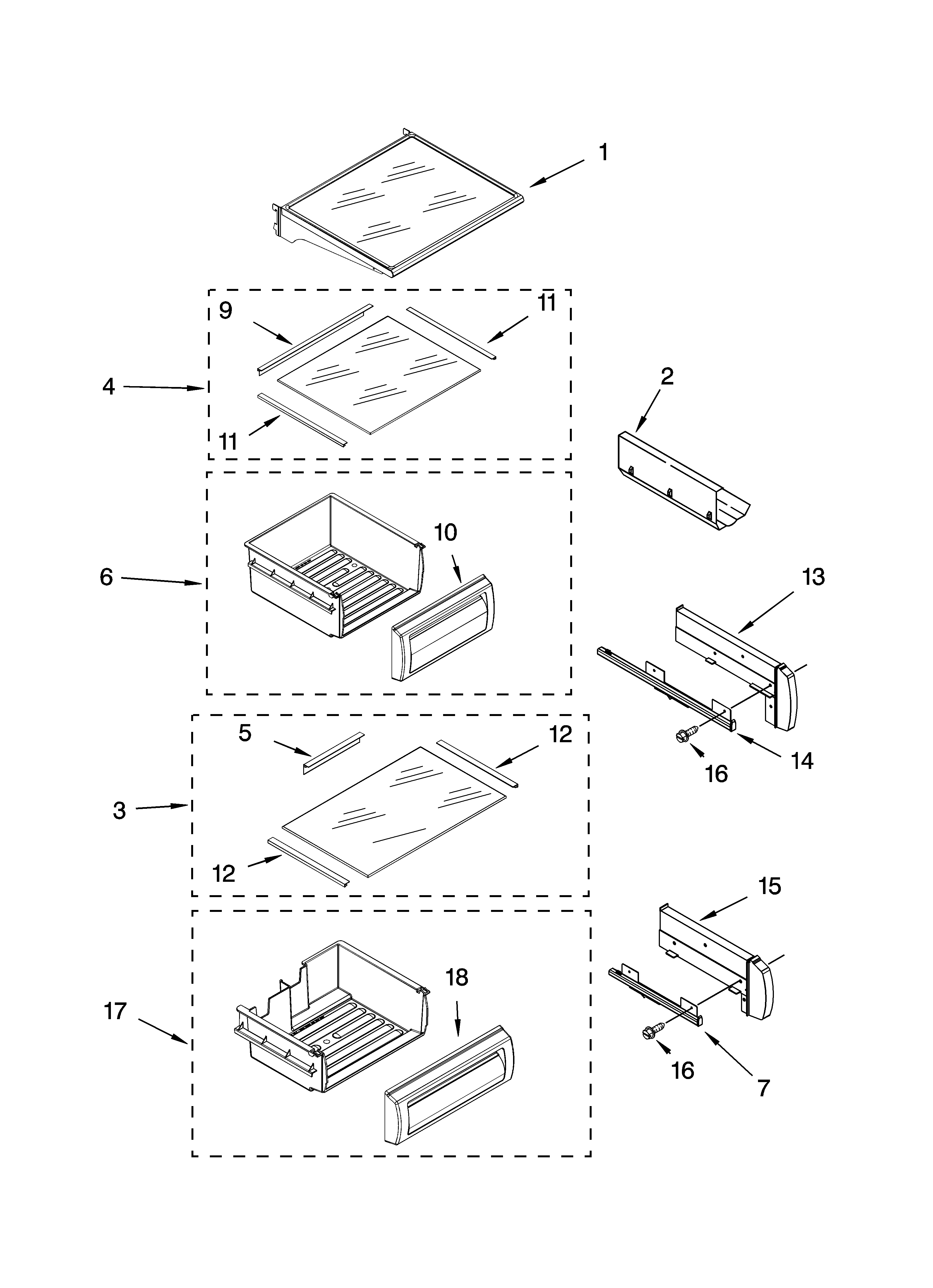 KitchenAid KSSS36QTW03 refrigerator shelf parts diagram