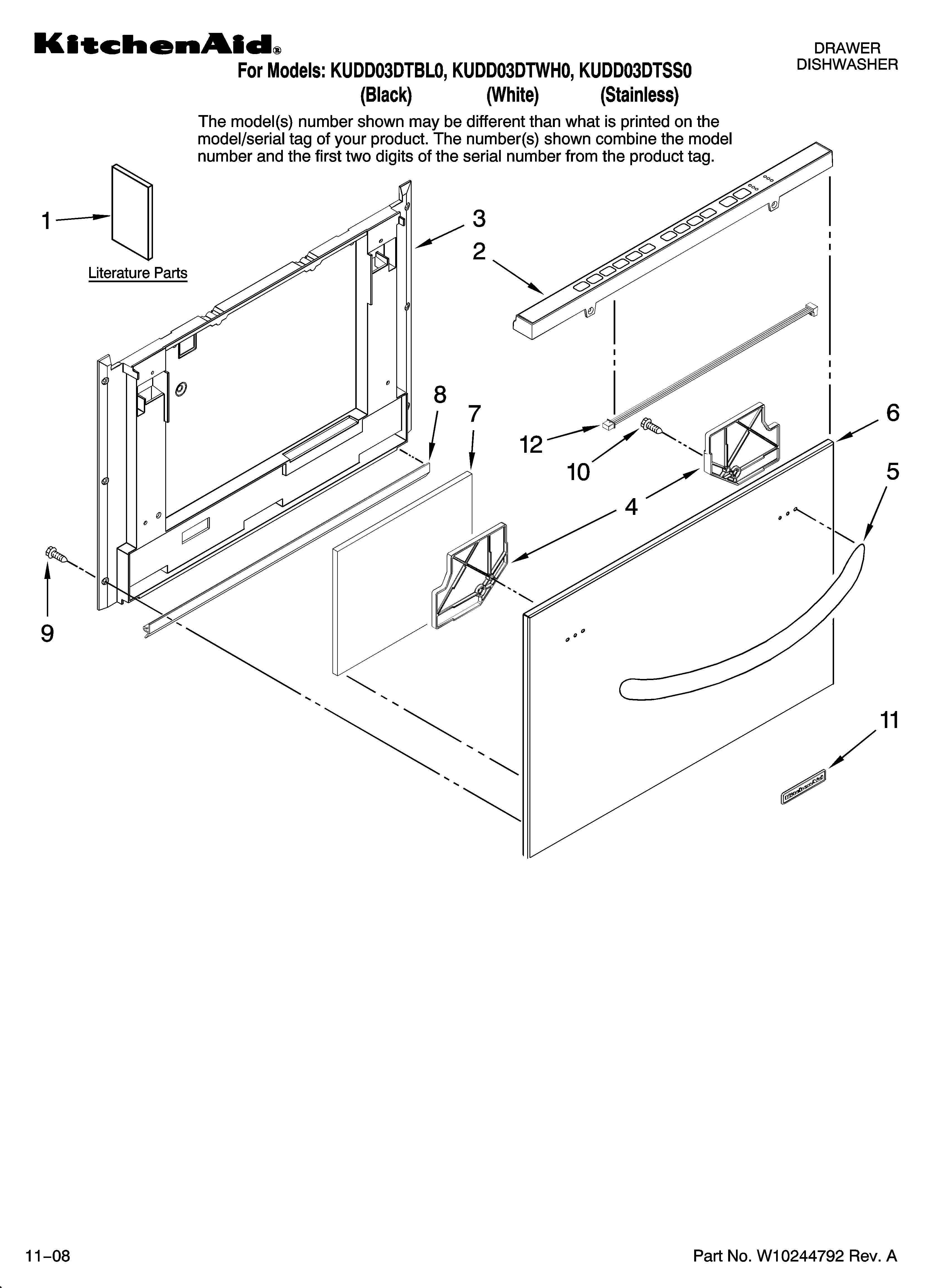 KitchenAid KUDD03DTSS0 front panel parts diagram