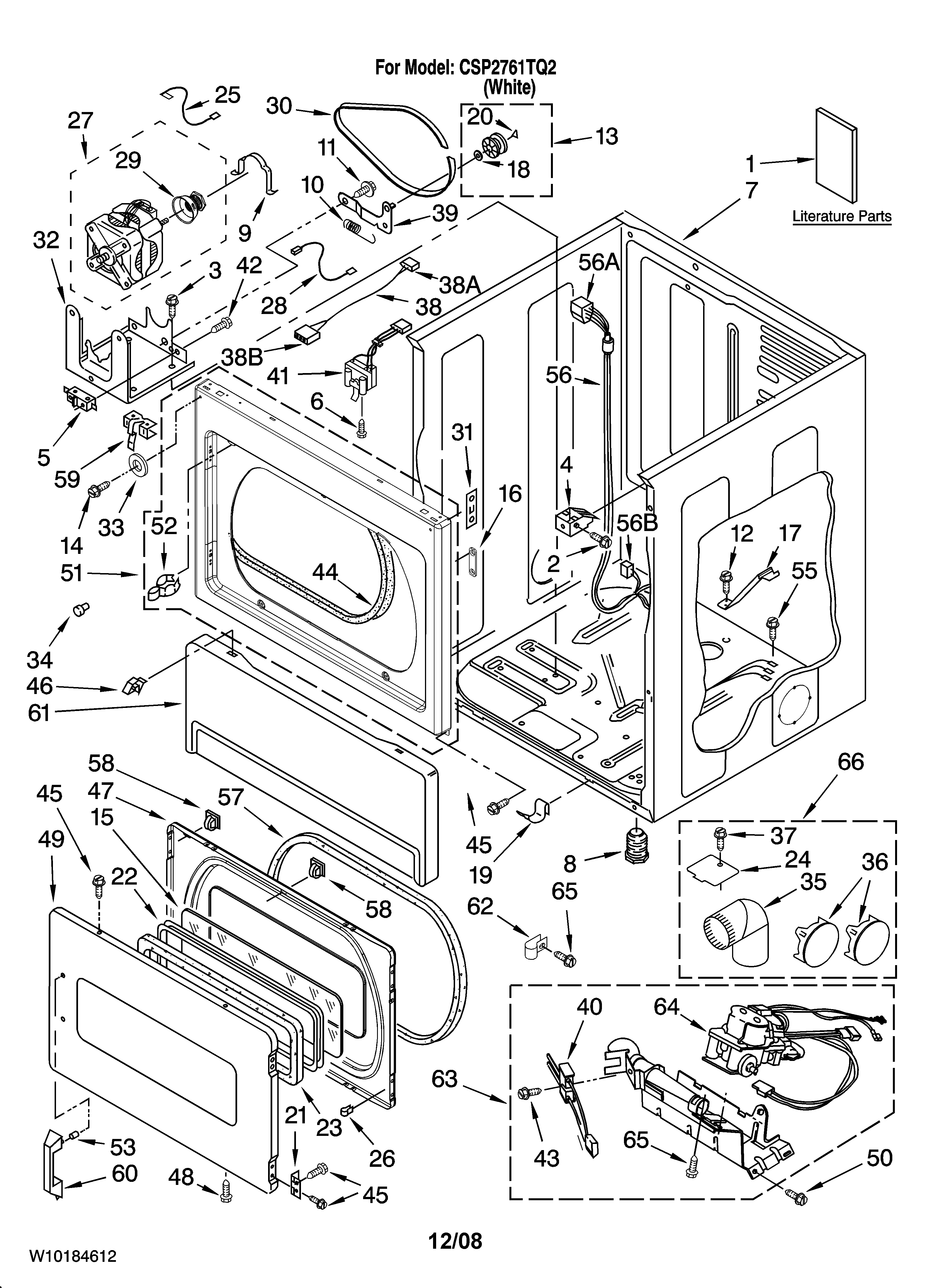 Whirlpool CSP2761TQ2 lower cabinet and front panel parts diagram