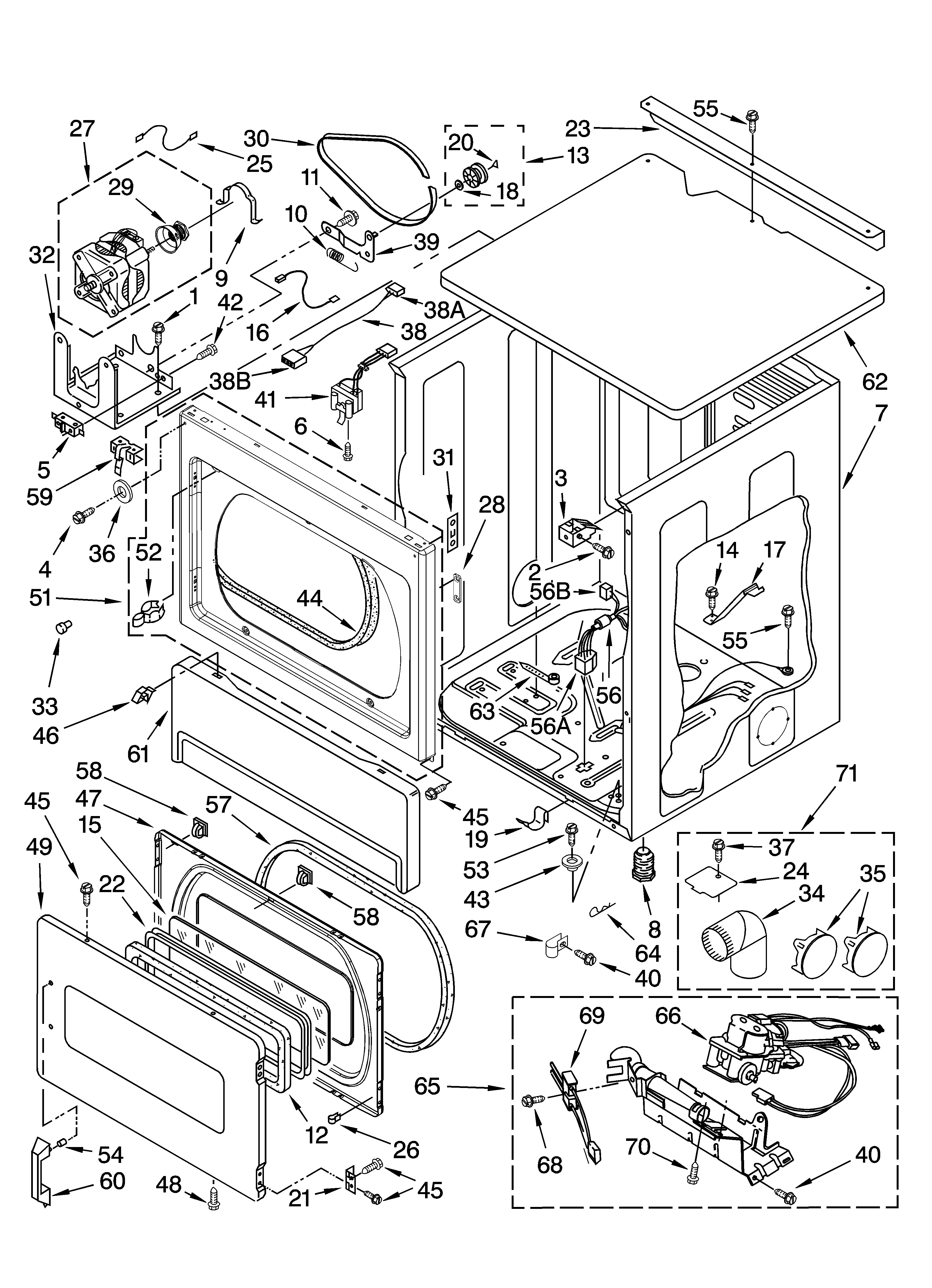 Whirlpool CSP2761TQ2 upper cabinet and front panel parts diagram
