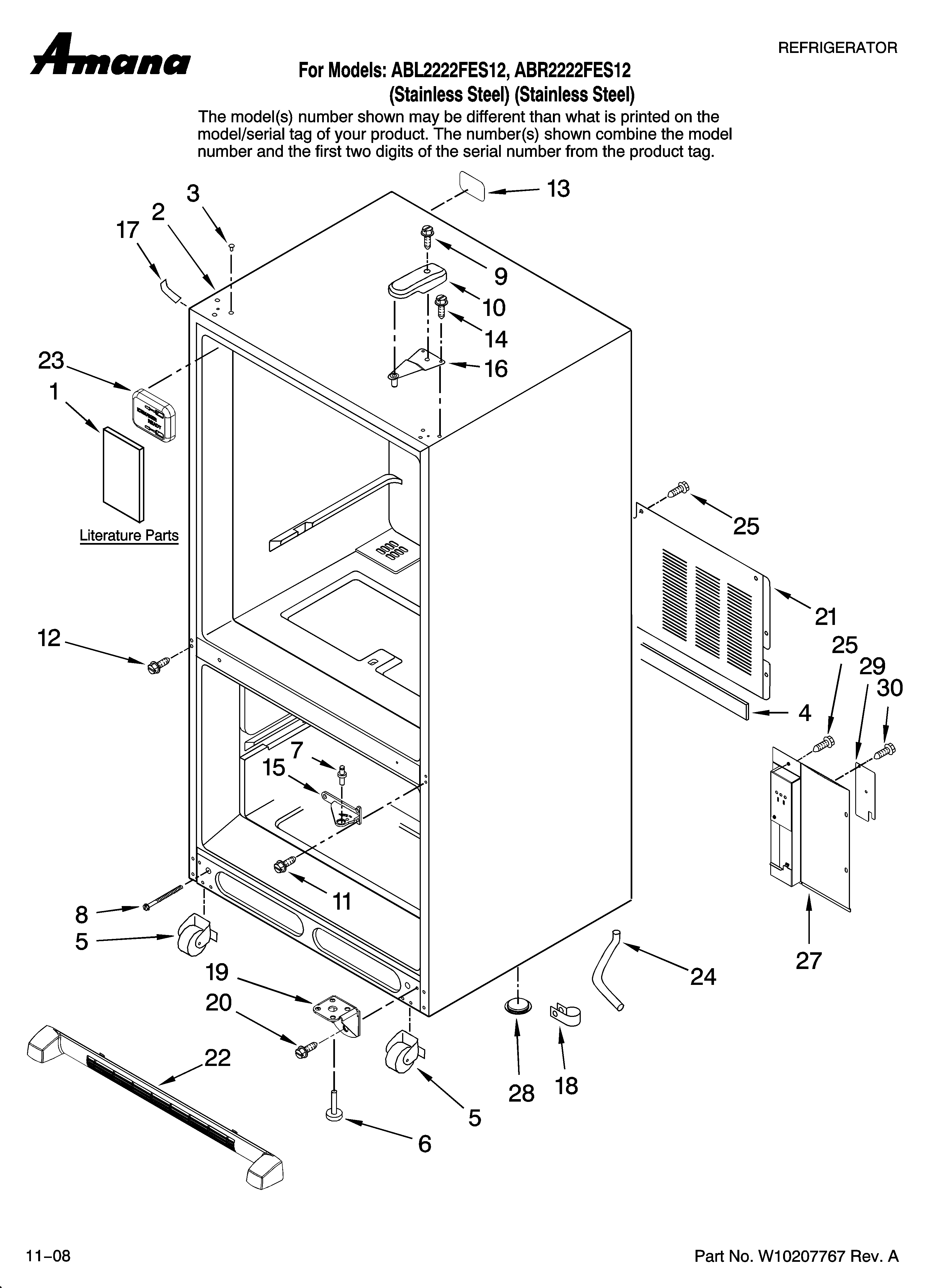 Amana ABR2222FES12 cabinet parts diagram