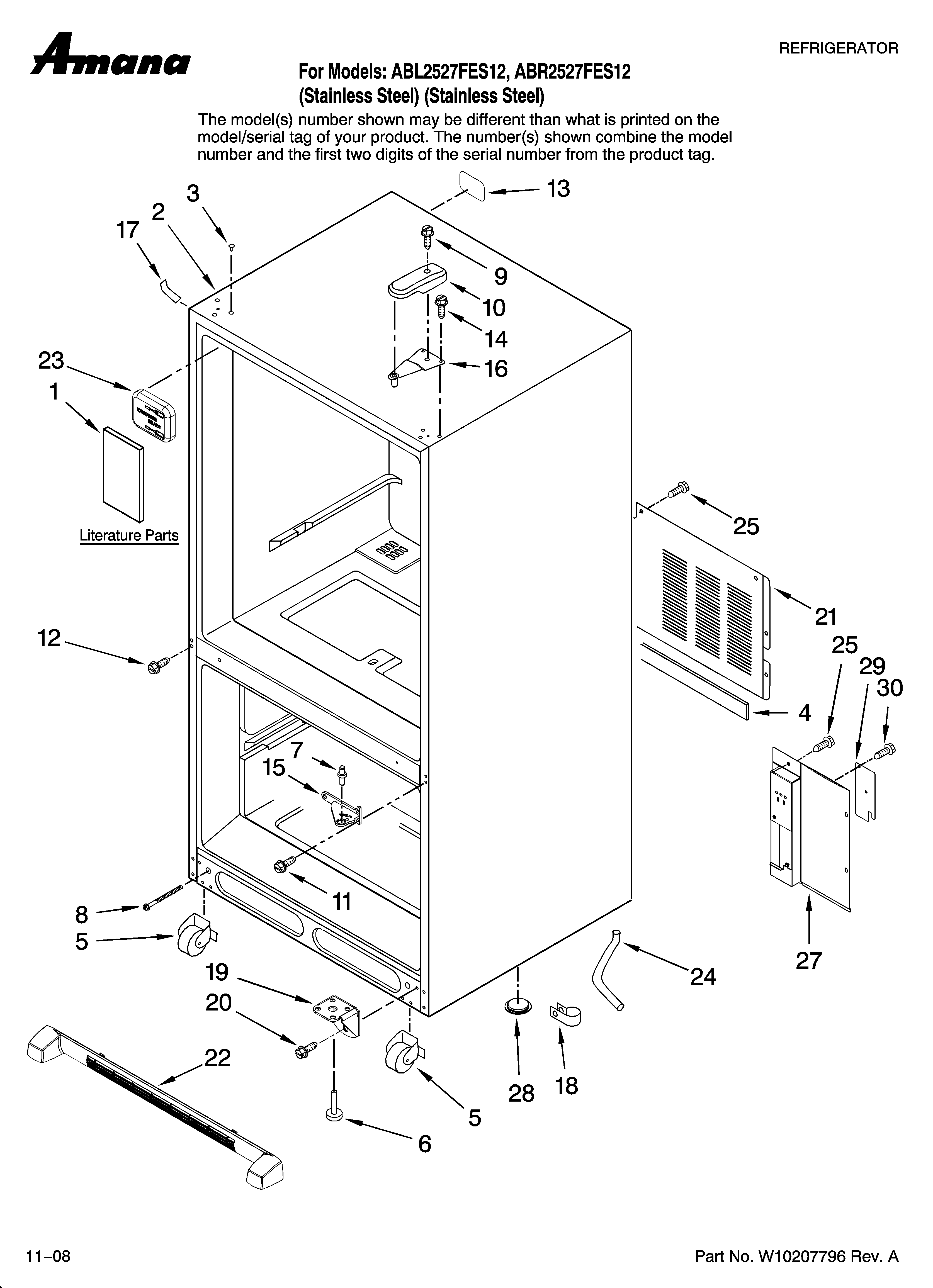 Amana ABL2527FES12 cabinet parts diagram