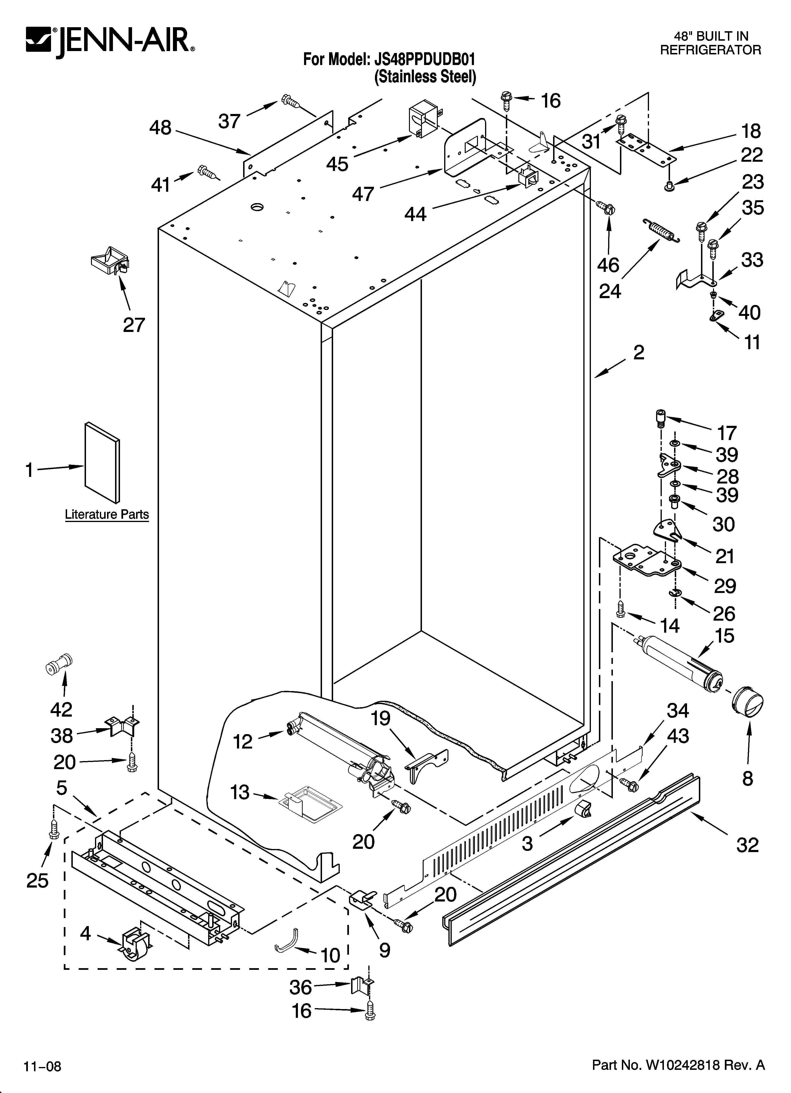 Jenn-Air JS48PPDUDB01 cabinet parts diagram