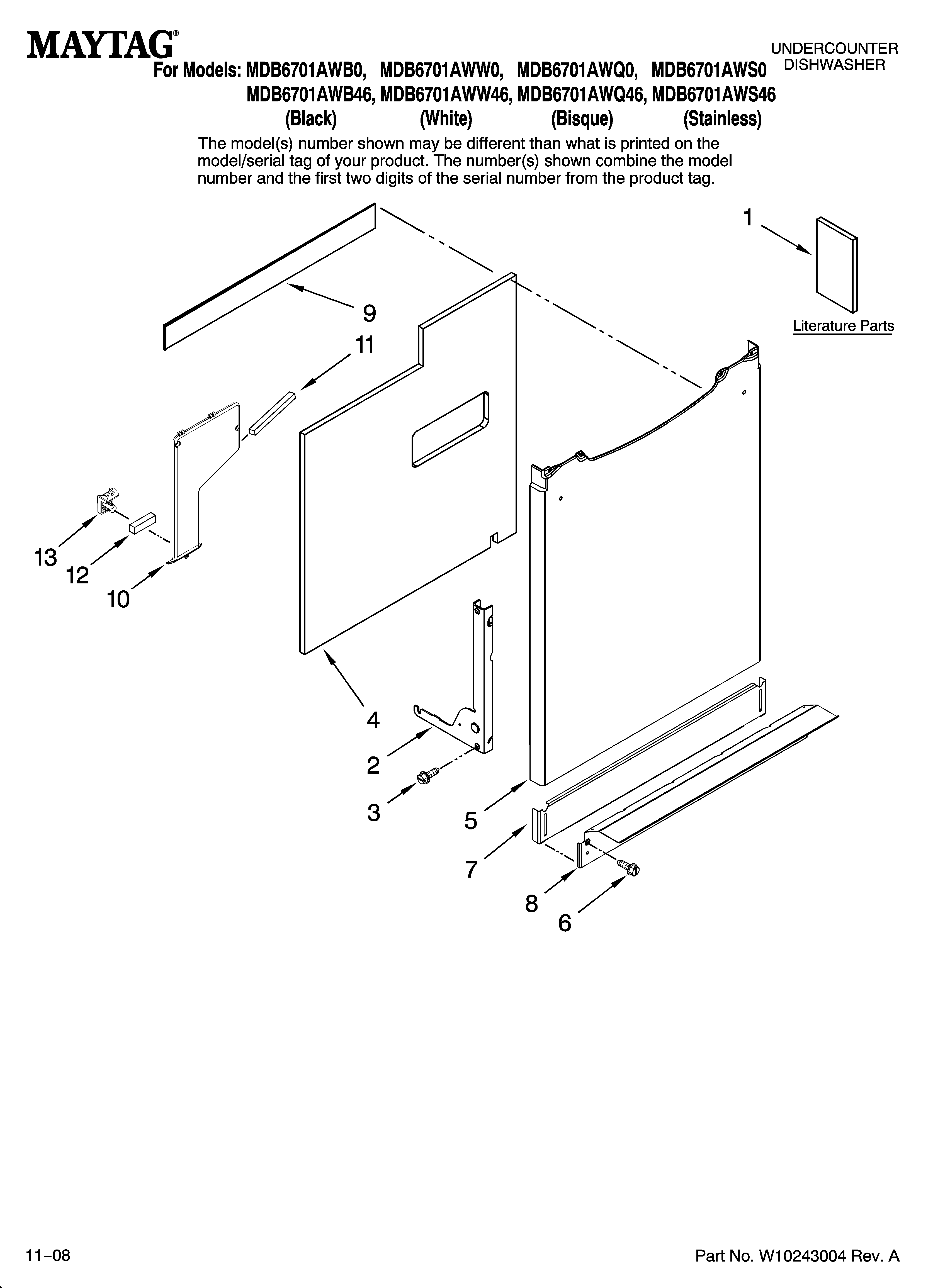 Maytag MDB6701AWB46 door and panel parts diagram