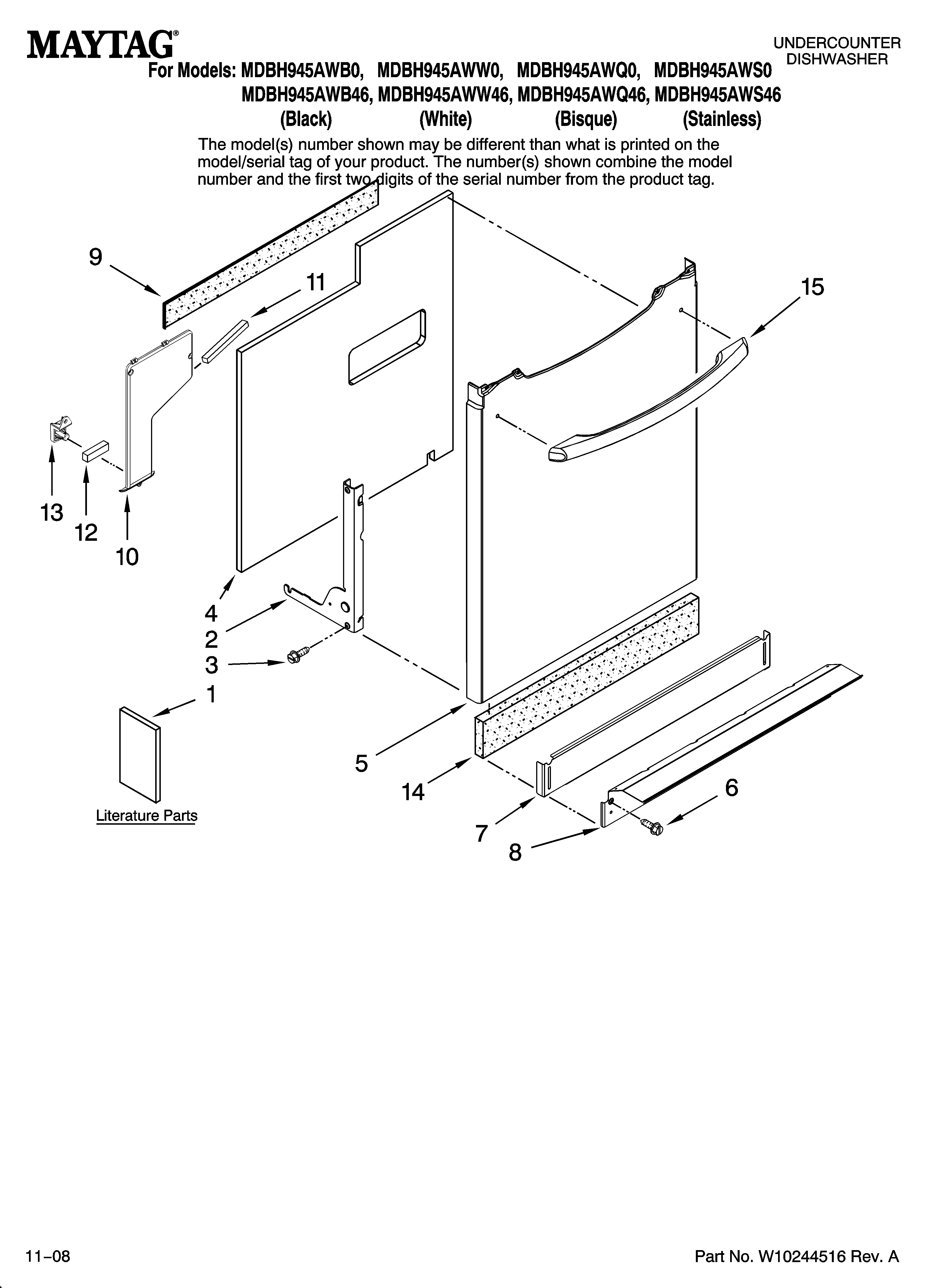 Maytag MDBH945AWQ0 door and panel parts diagram