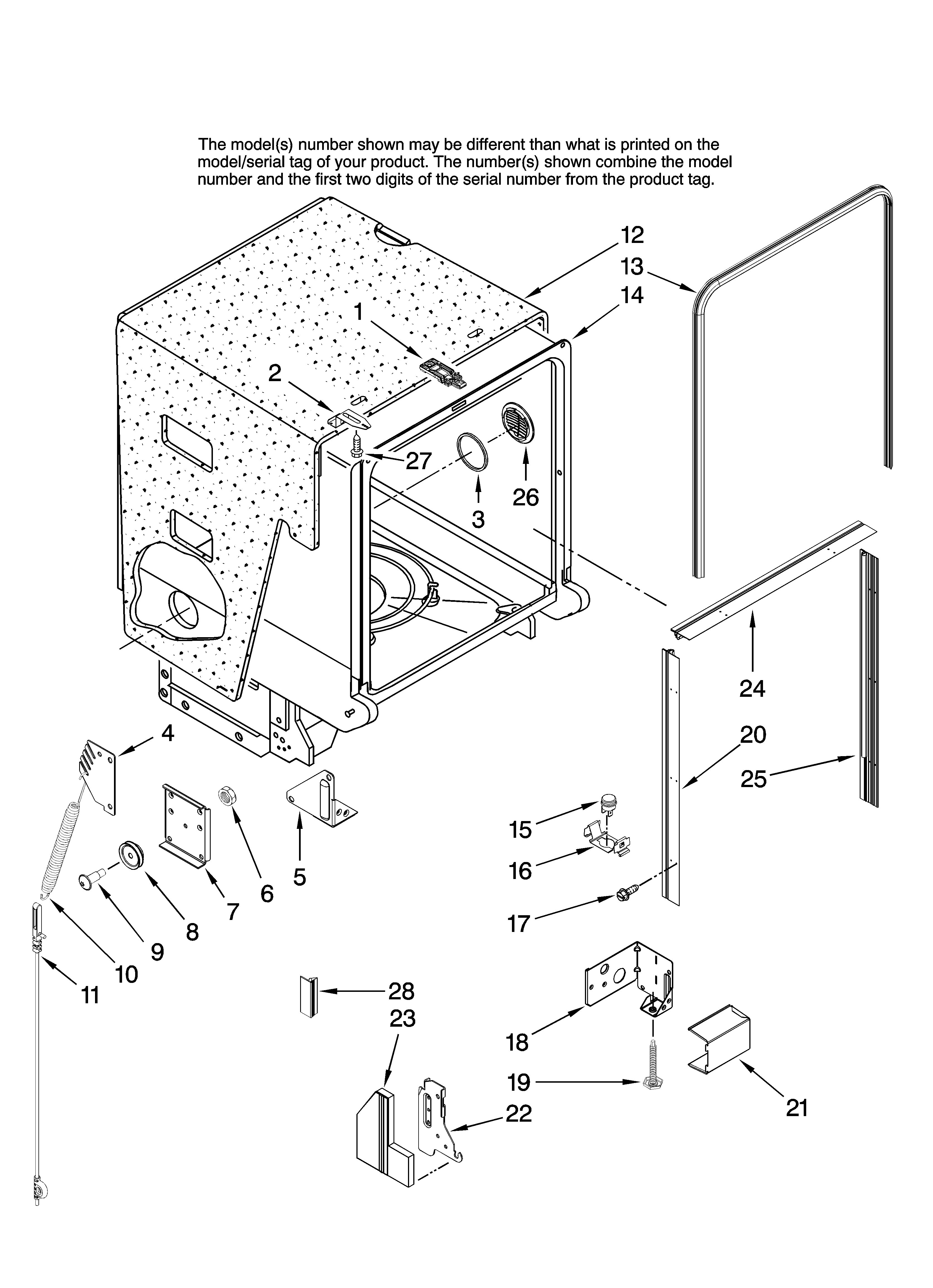 Maytag MDBH945AWQ0 tub and frame parts diagram