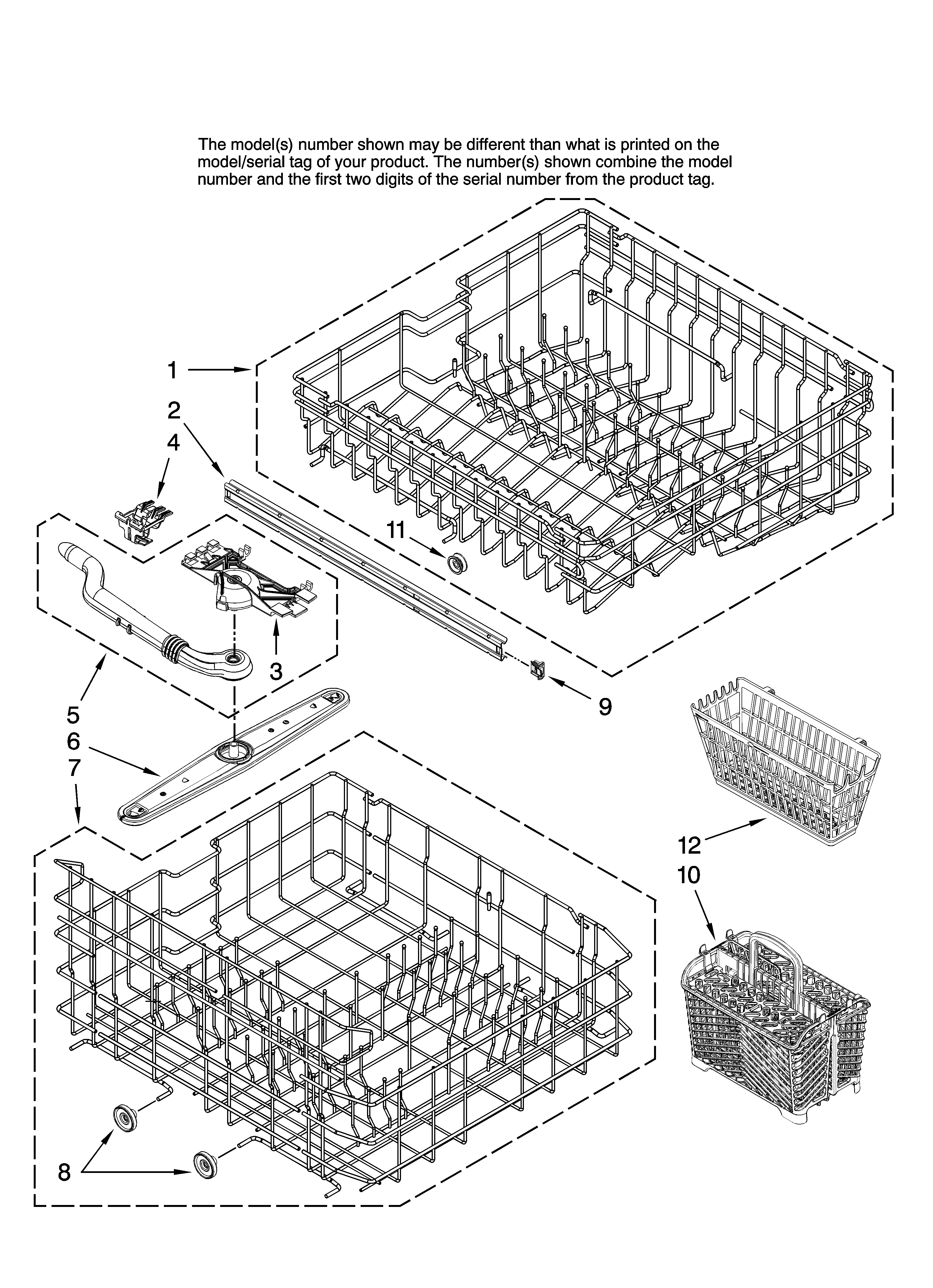 Maytag MDBH945AWQ0 upper and lower rack parts diagram