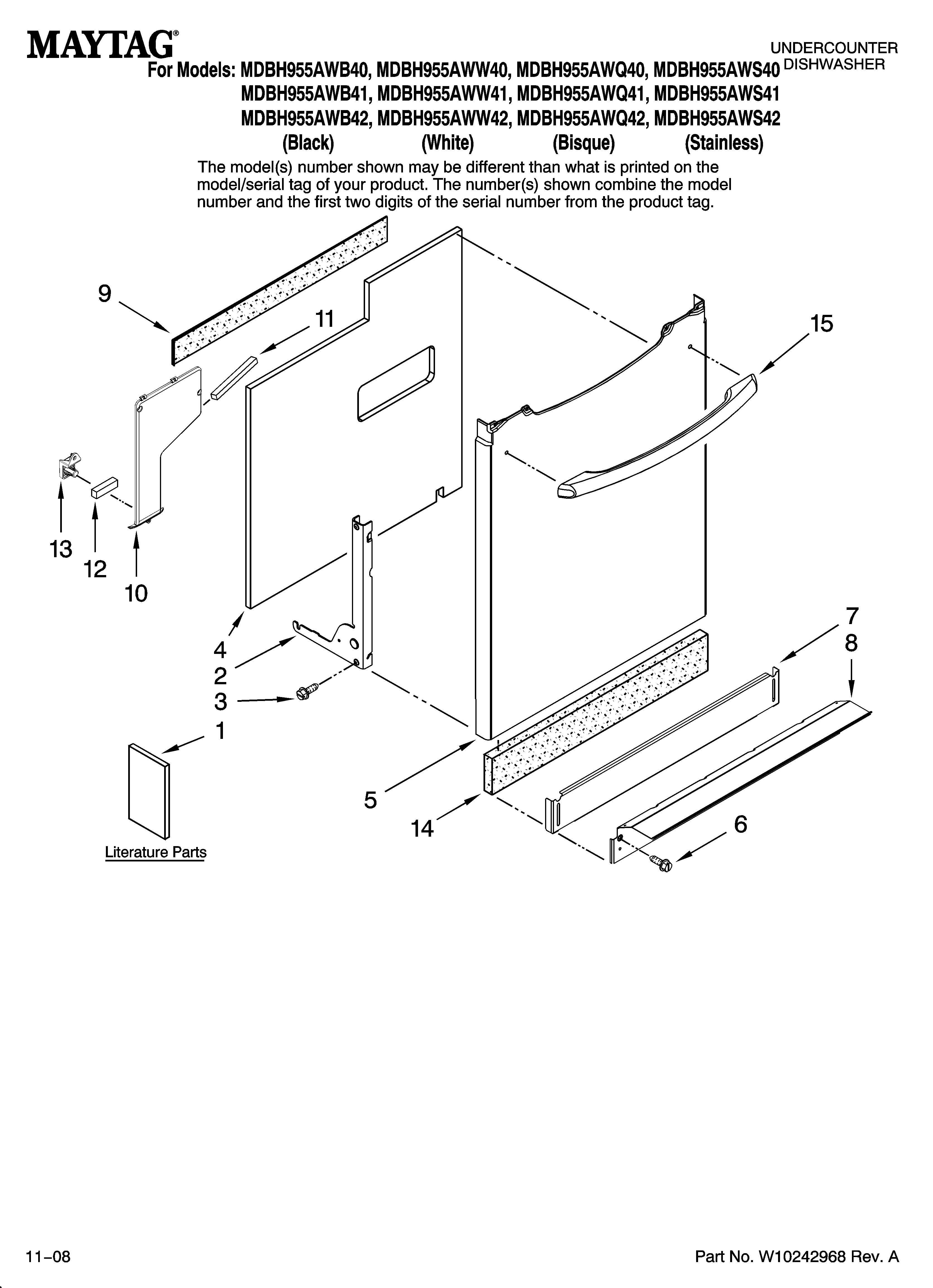 Maytag MDBH955AWW42 door and panel parts diagram