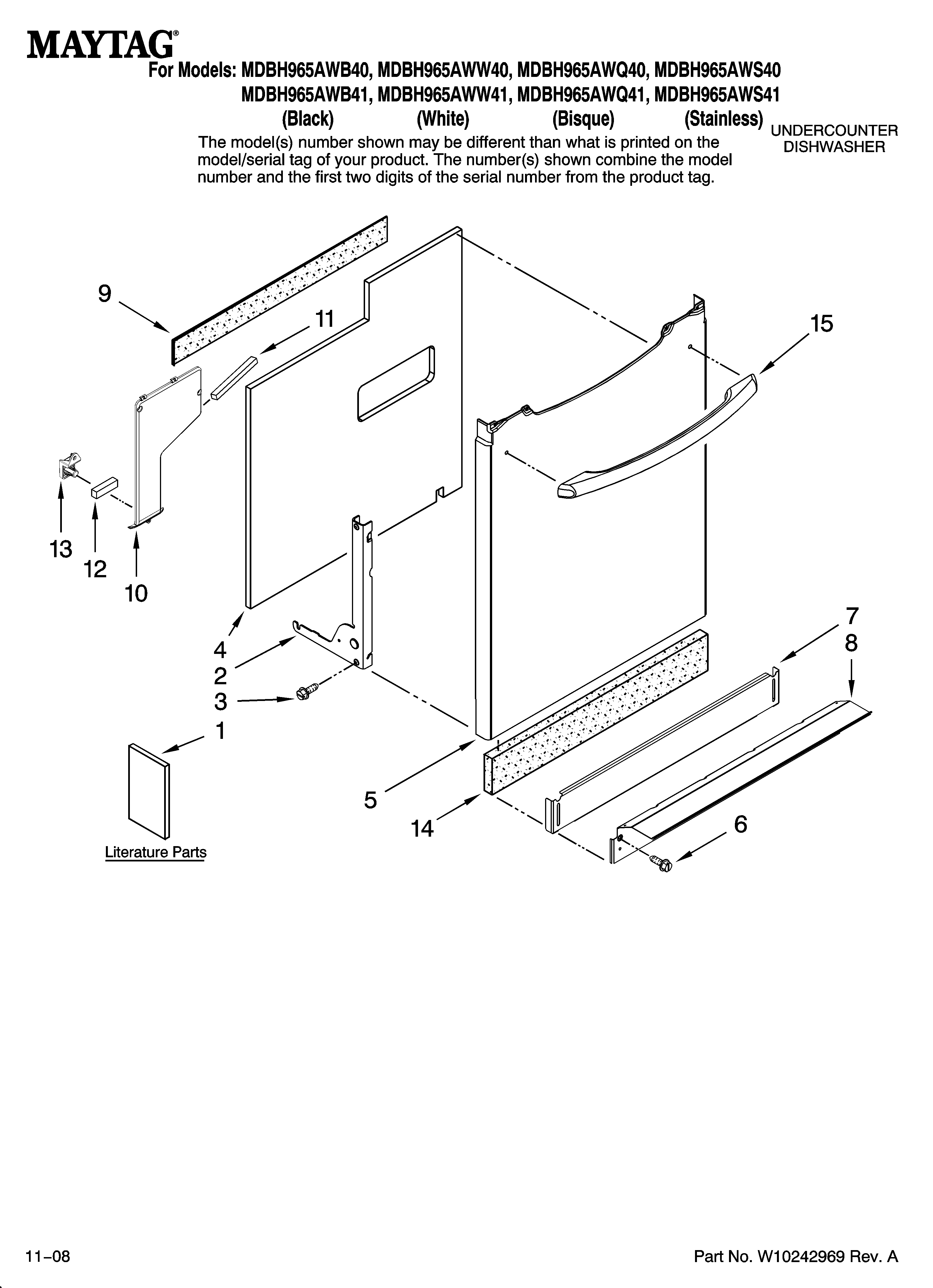 Maytag MDBH965AWB41 door and panel parts diagram
