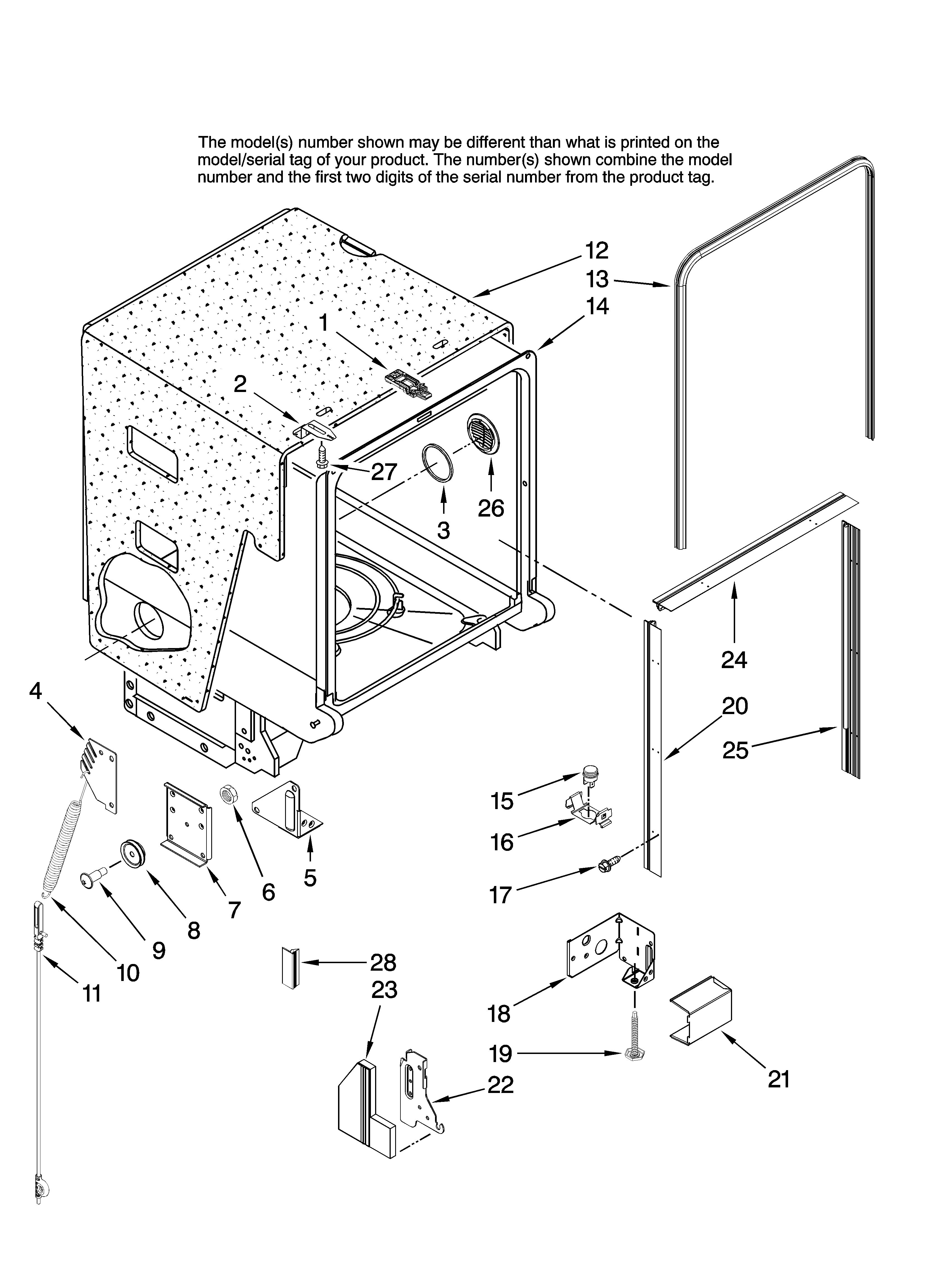 Maytag MDBH965AWB41 tub and frame parts diagram
