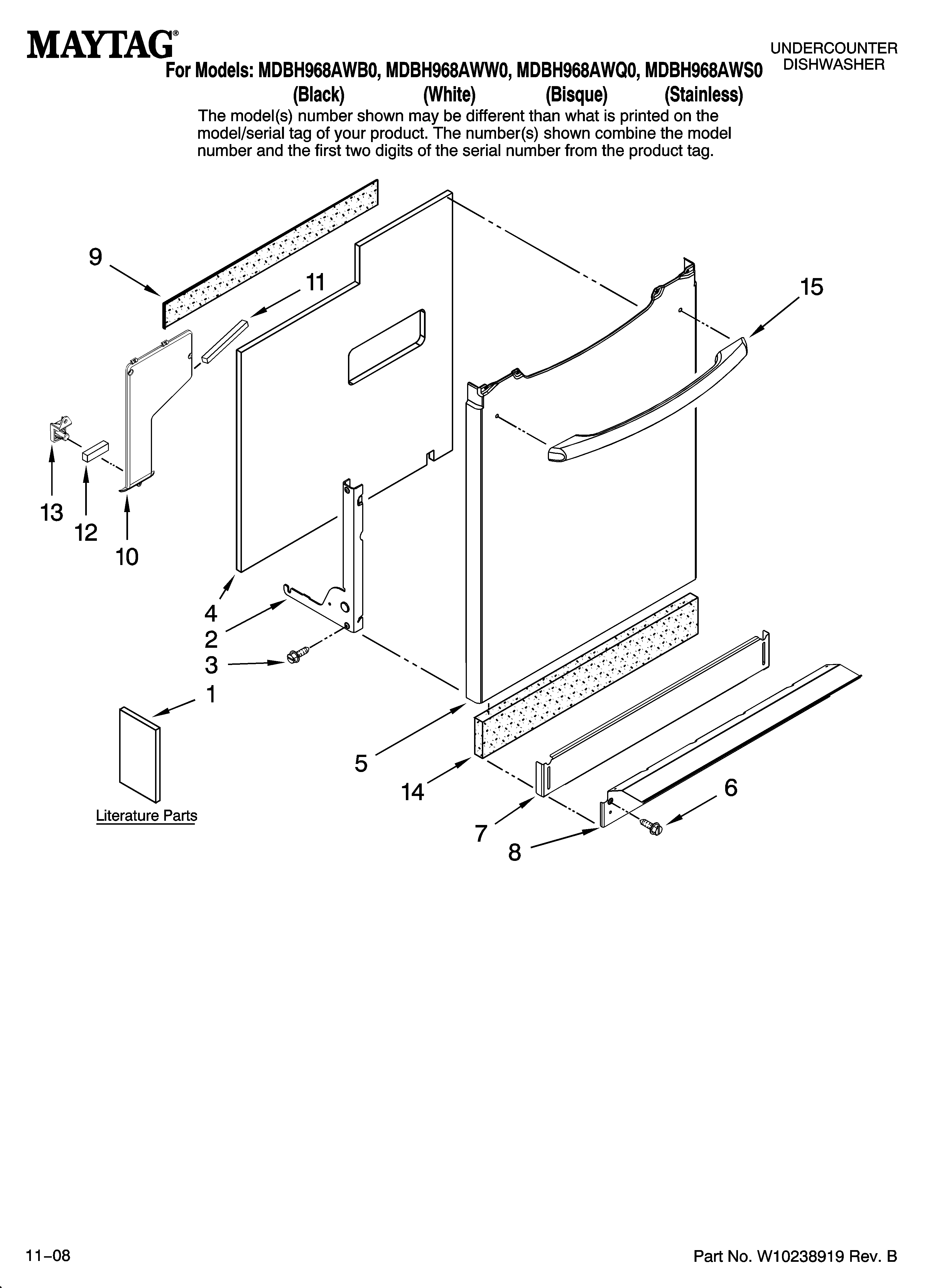 Maytag MDBH968AWB0 door and panel parts diagram