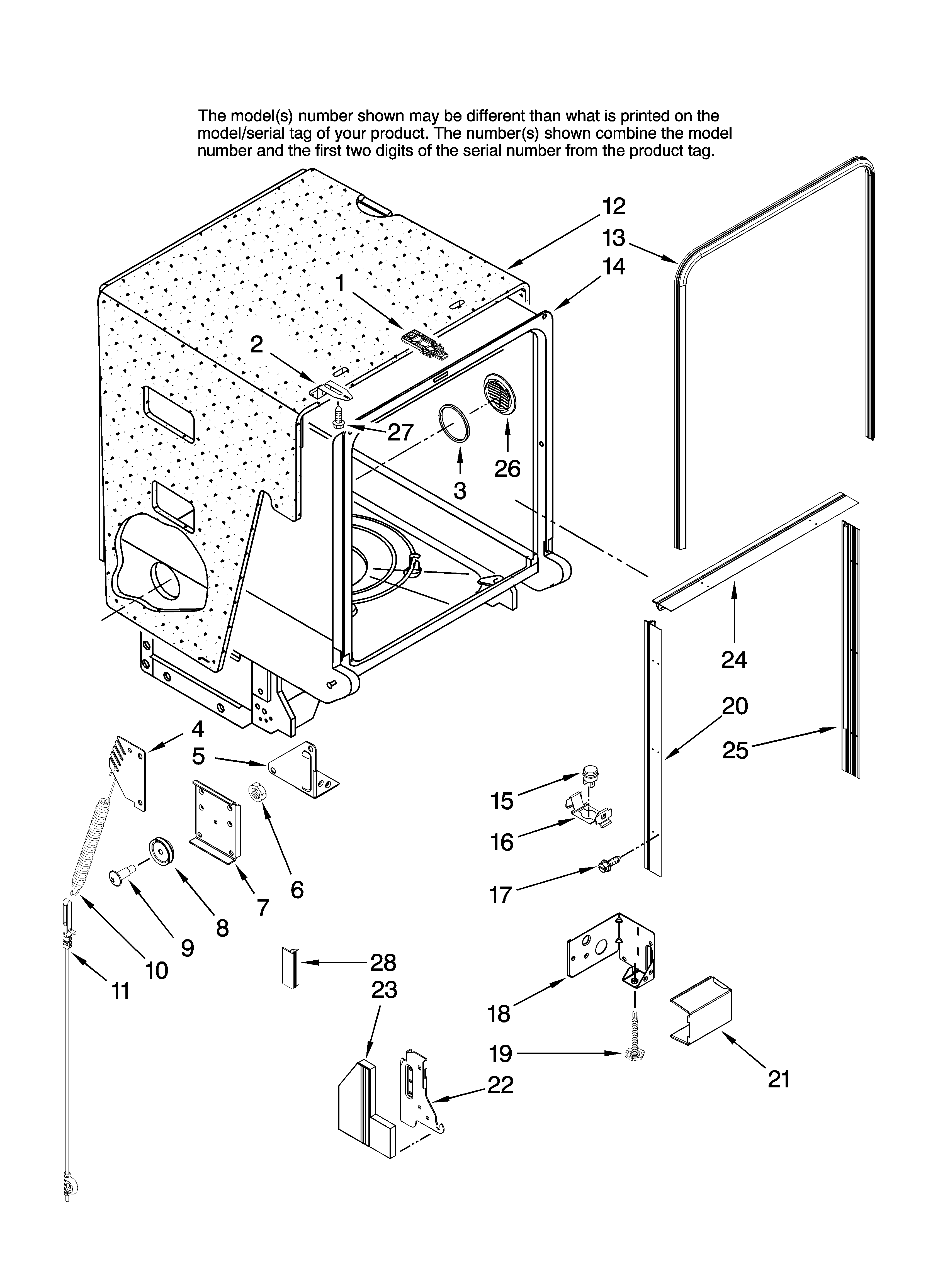 Maytag MDBH968AWB0 tub and frame parts diagram