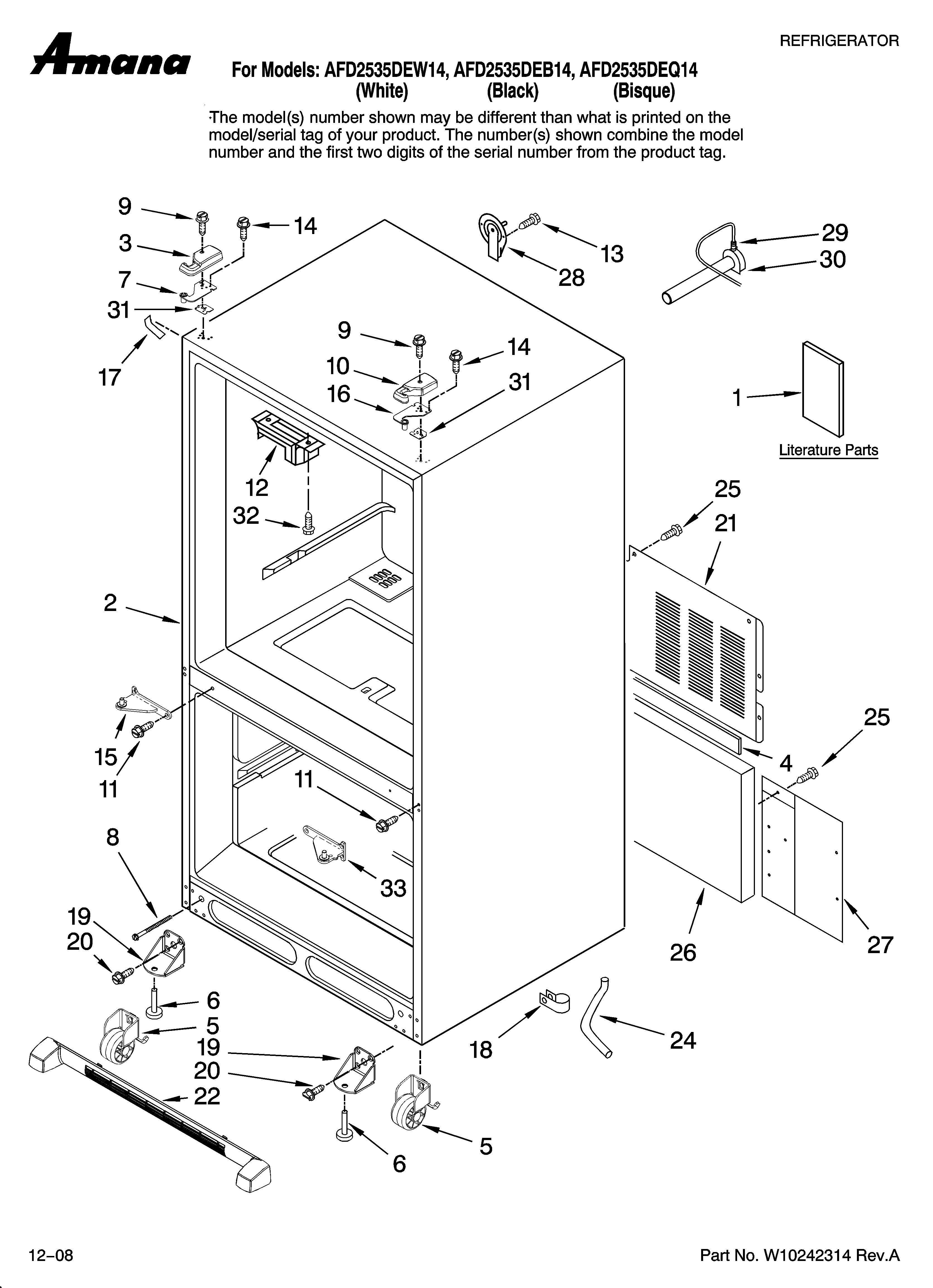 Amana AFD2535DEB14 cabinet parts diagram