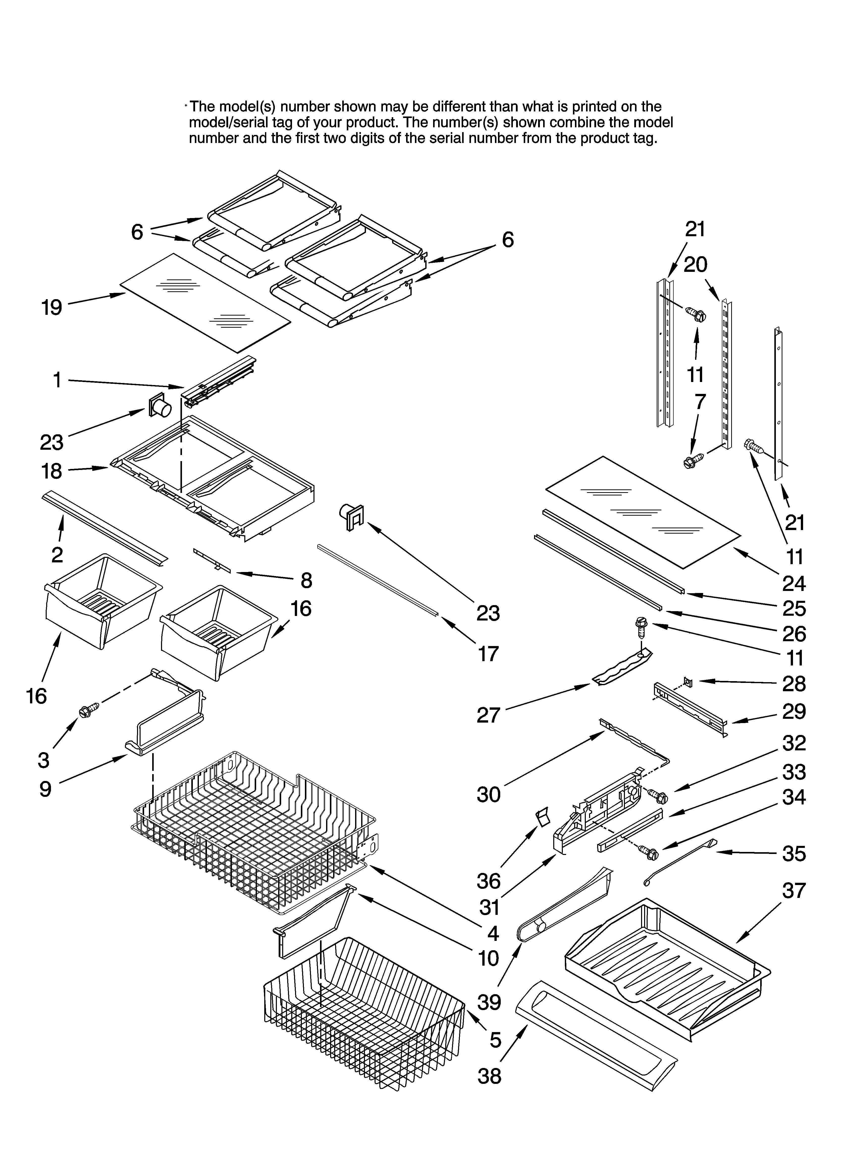 Amana AFD2535DEB14 shelf parts diagram