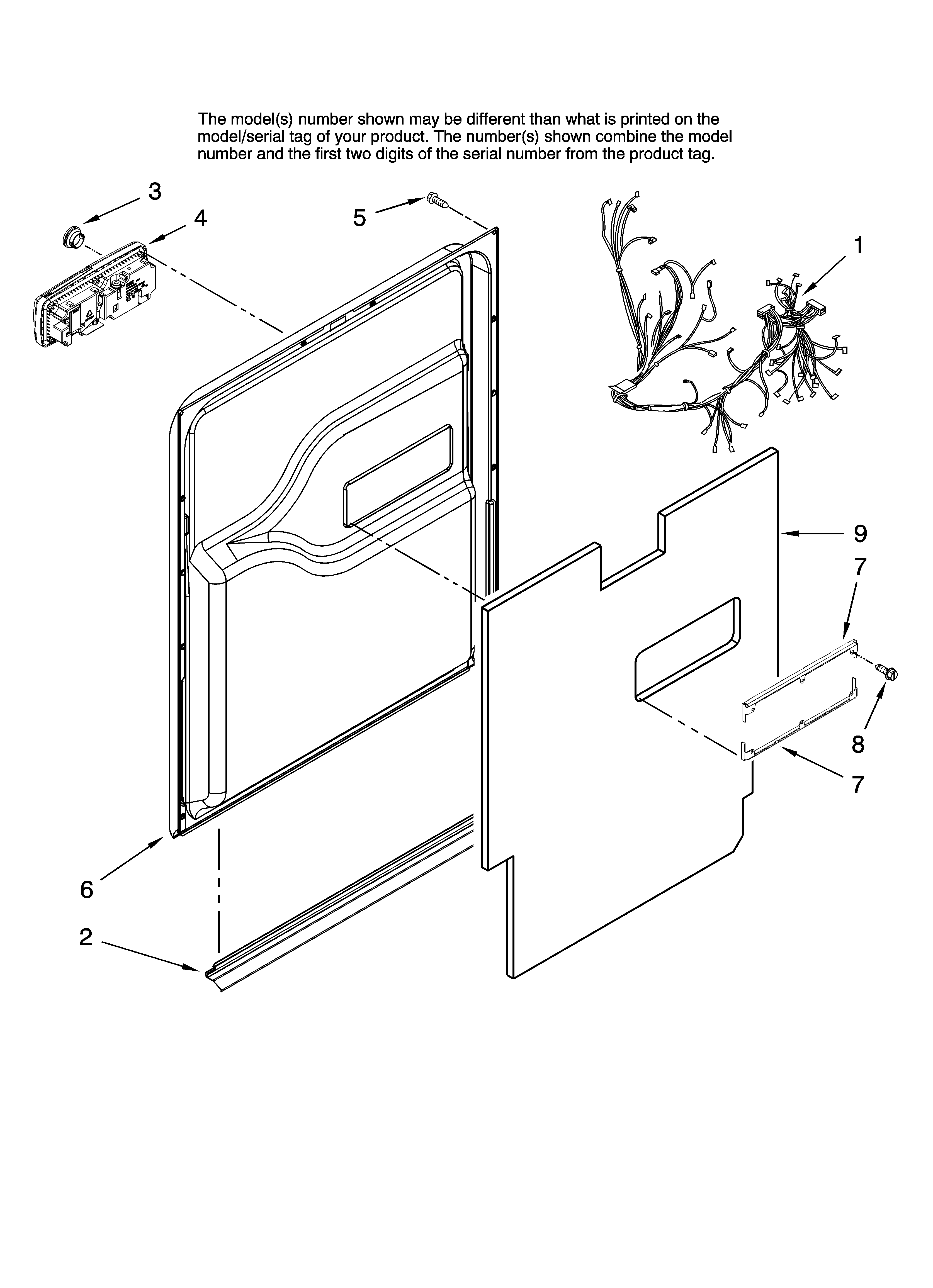 Jenn-Air JDB1255AWW0 door and latch parts diagram