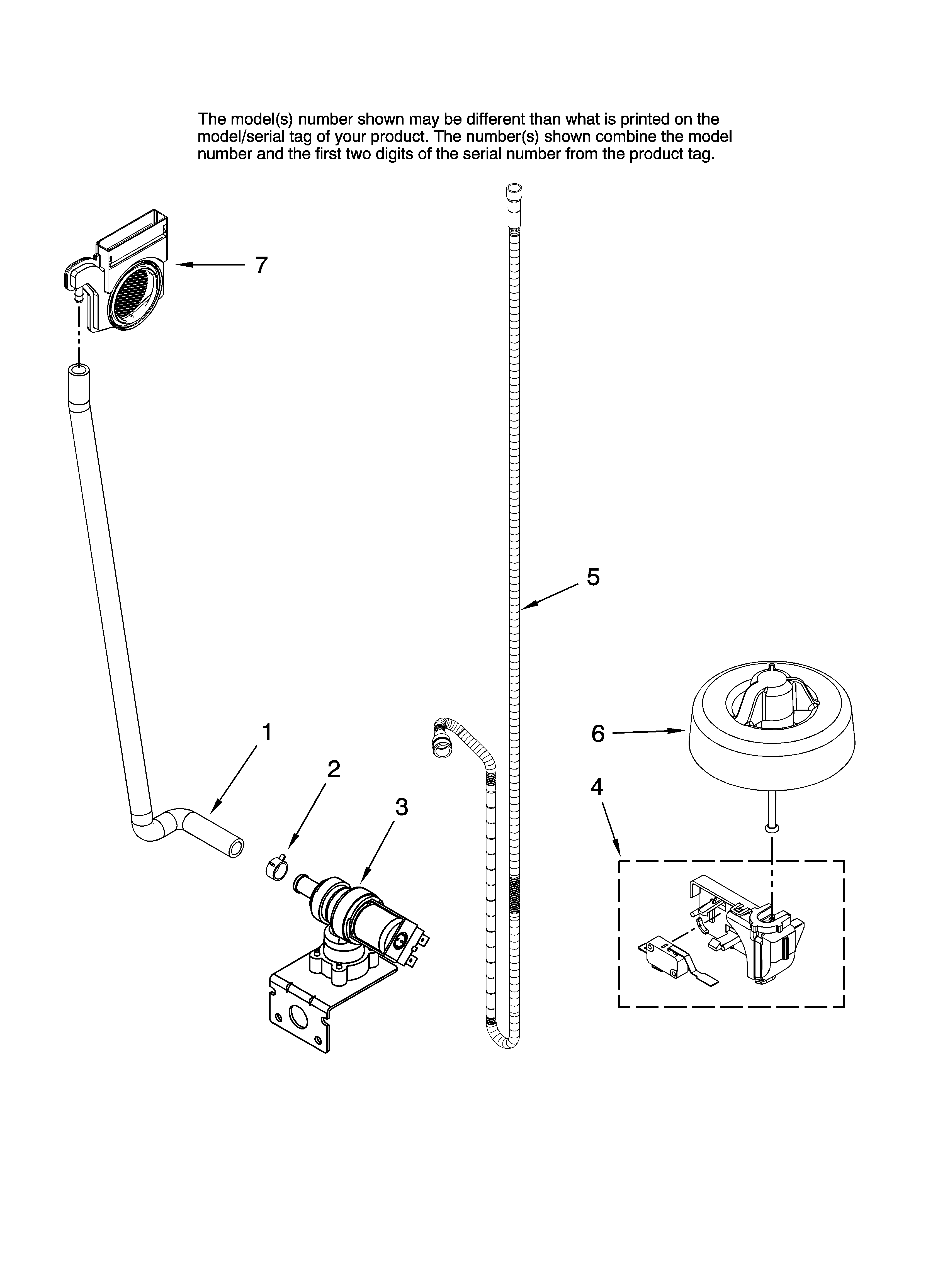 Jenn-Air JDB1255AWW0 fill and overfill parts diagram