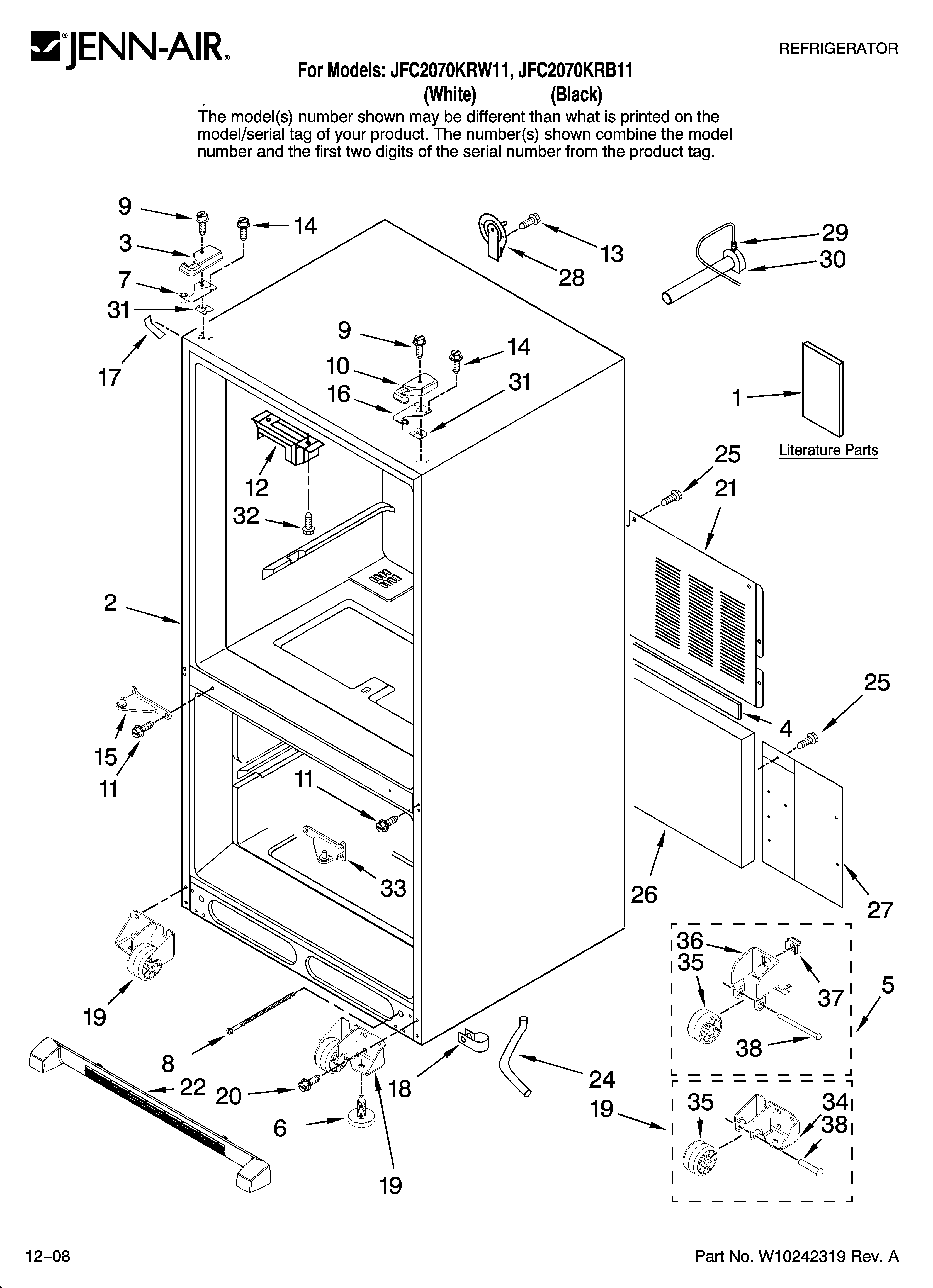 Jenn-Air JFC2070KRW11 cabinet parts diagram