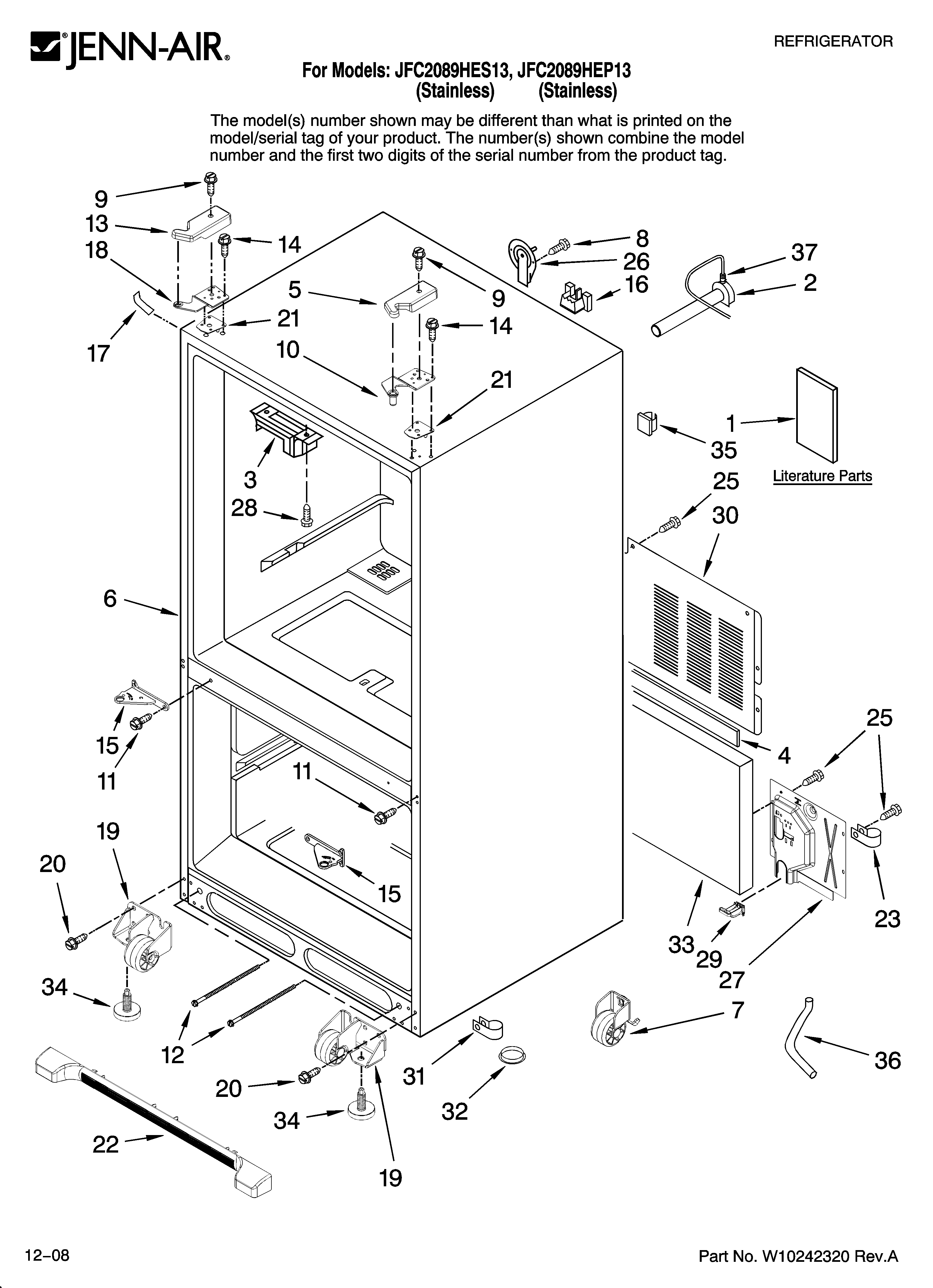 Jenn-Air JFC2089HES13 cabinet parts diagram