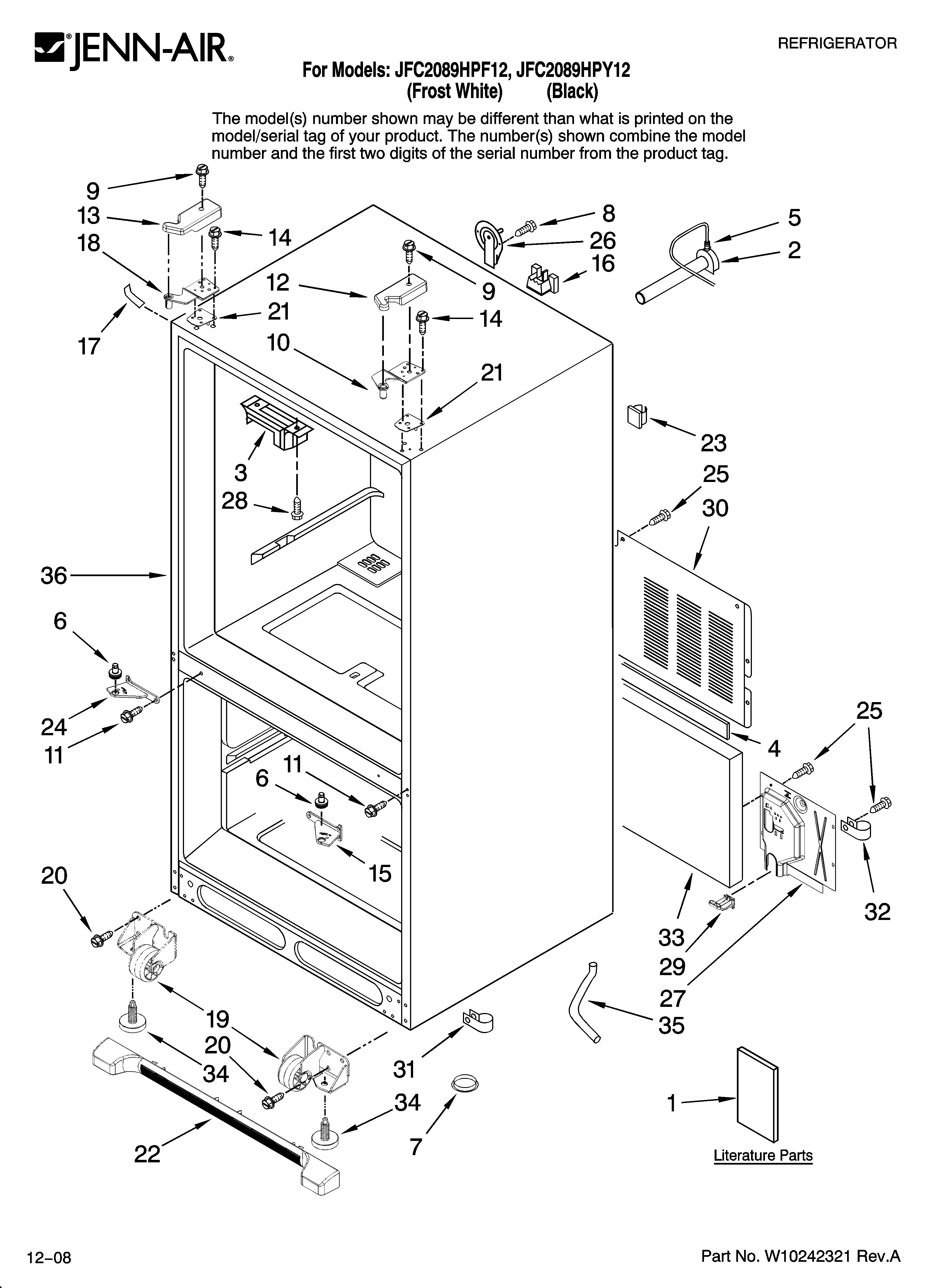 Jenn-Air JFC2089HPF12 cabinet parts diagram