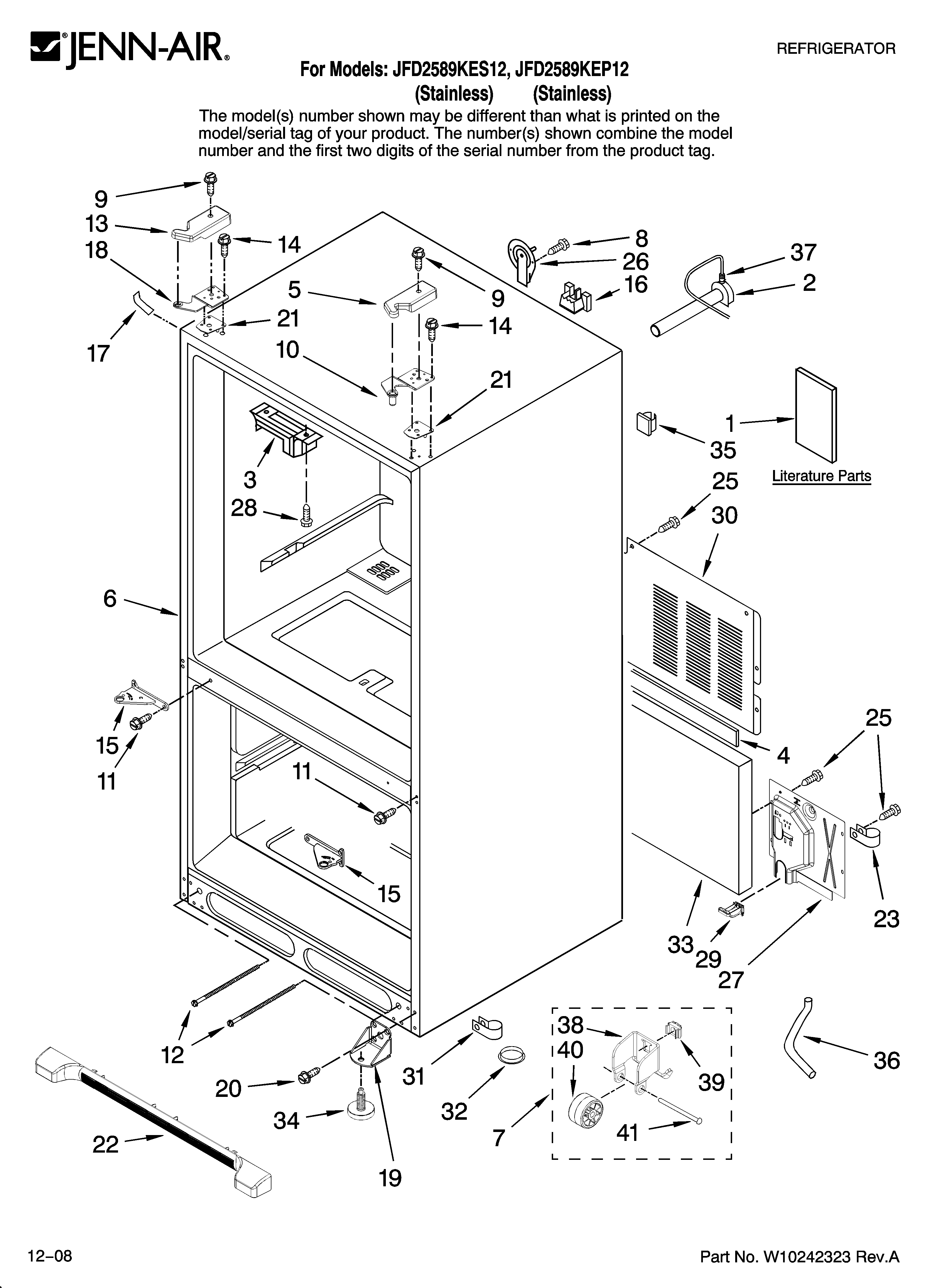 Jenn-Air JFD2589KES12 cabinet parts diagram