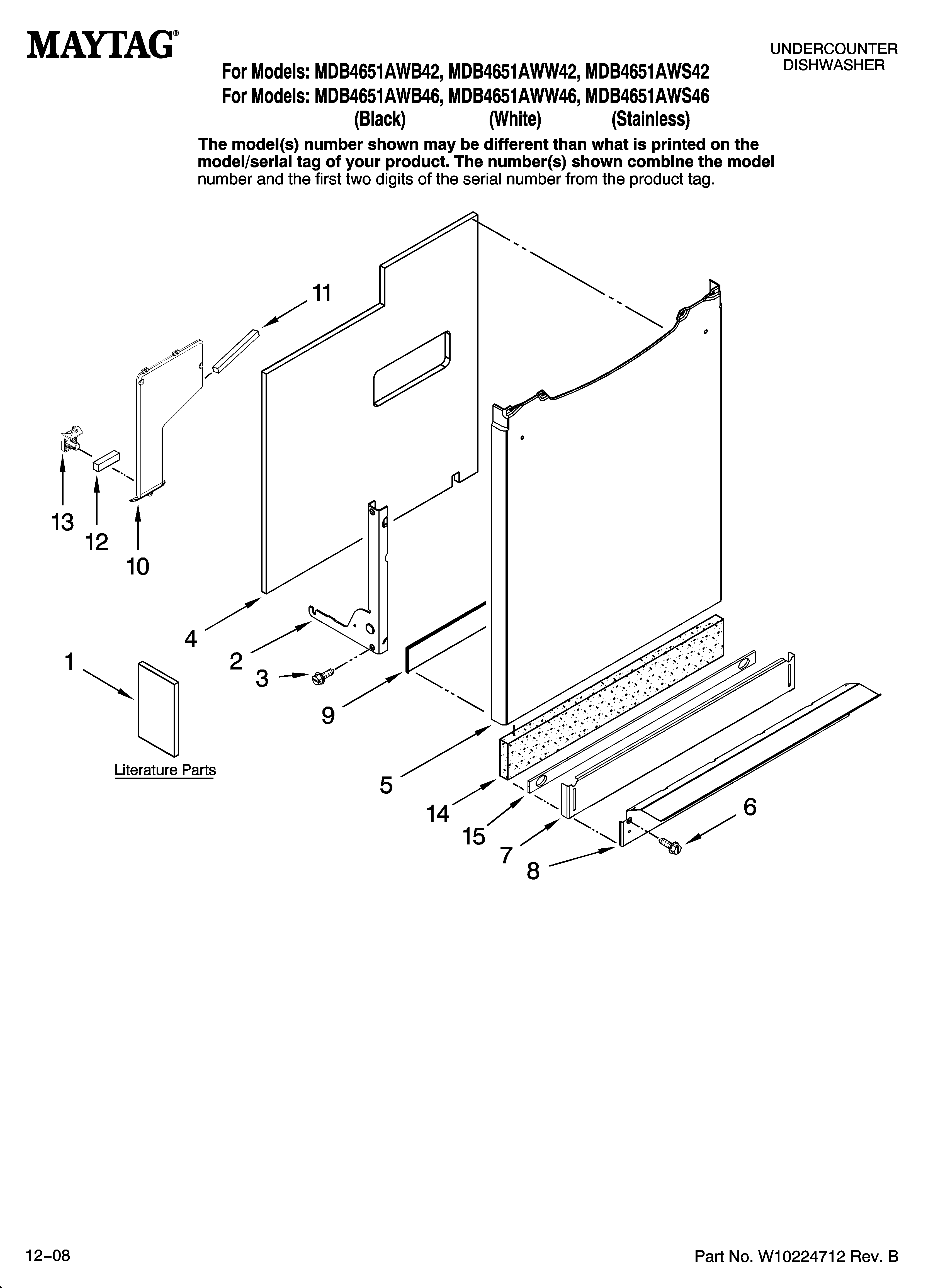 Maytag MDB4651AWS42 door and panel parts diagram