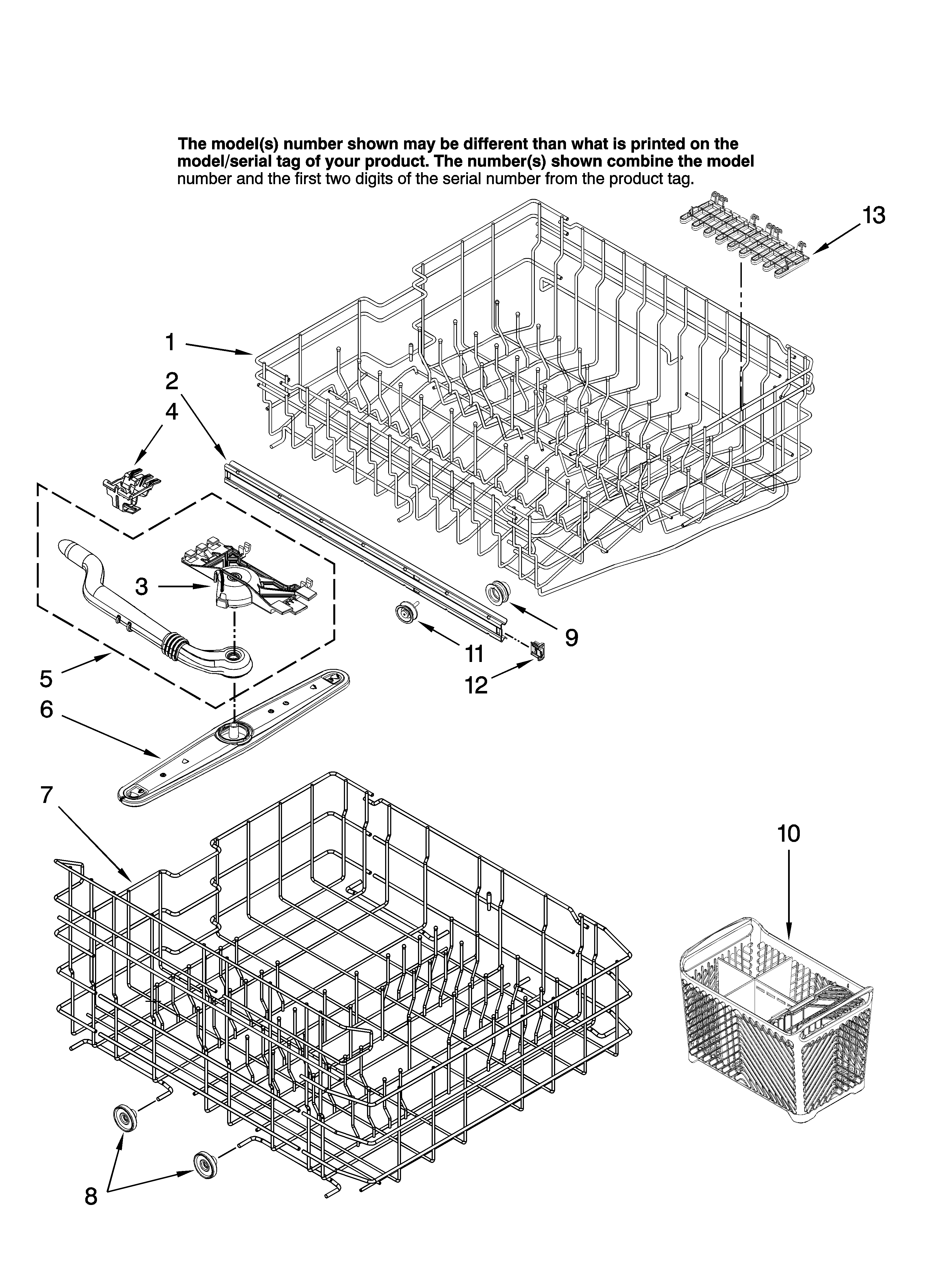Maytag MDB4651AWS42 upper and lower rack parts diagram