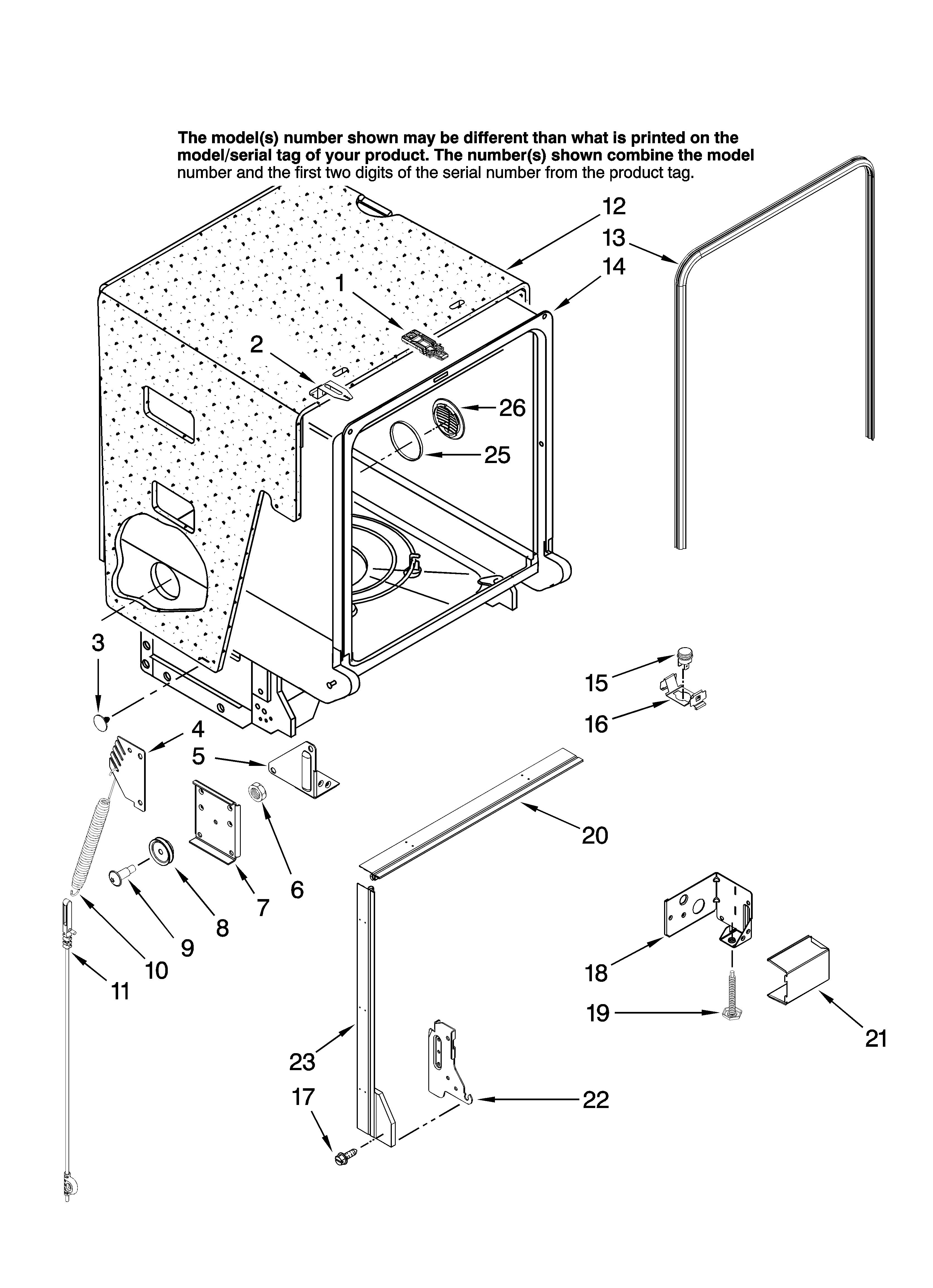 Maytag MDB5601AWB42 tub and frame parts diagram