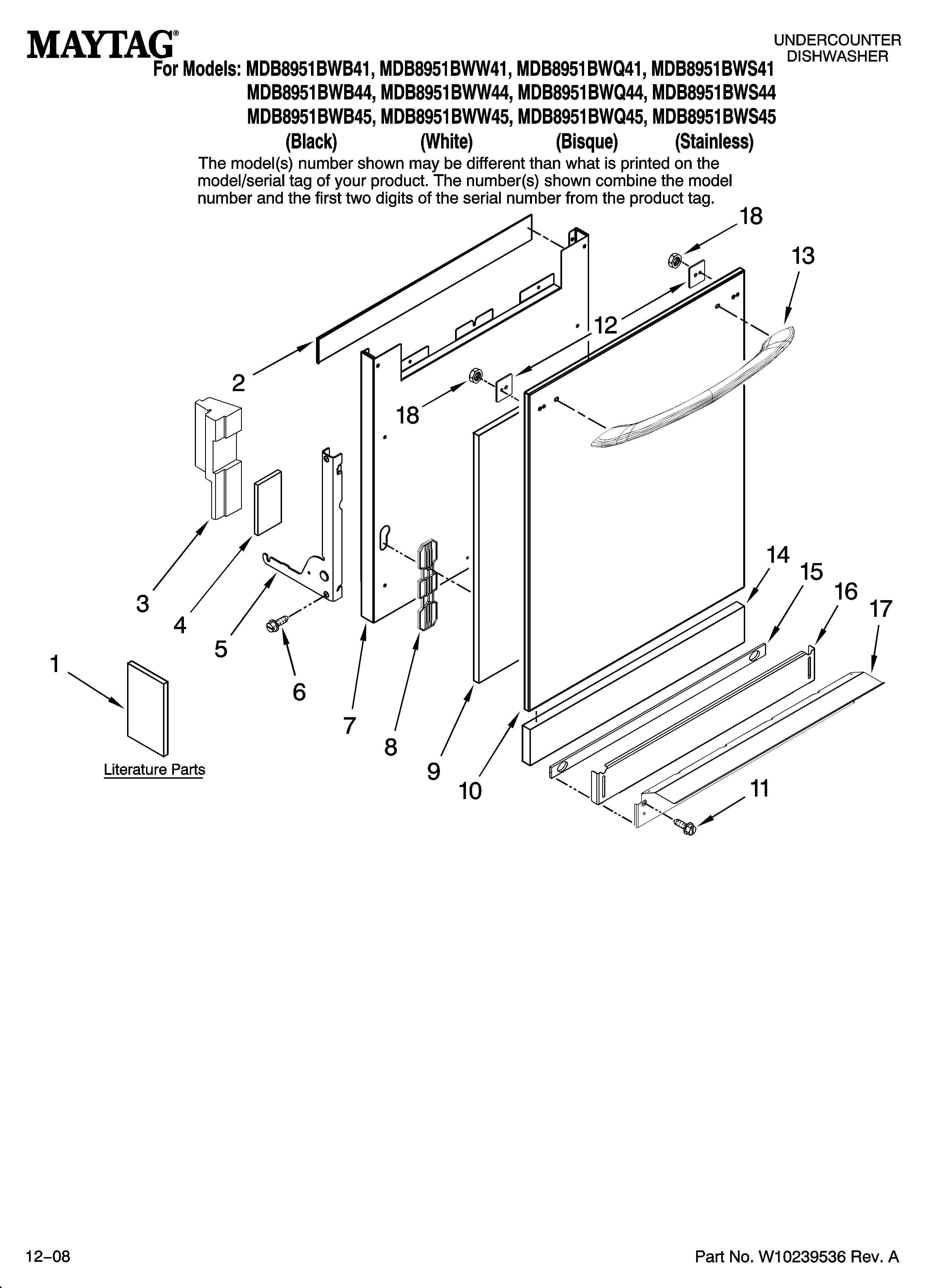 Maytag MDB8951BWW44 door and panel parts diagram