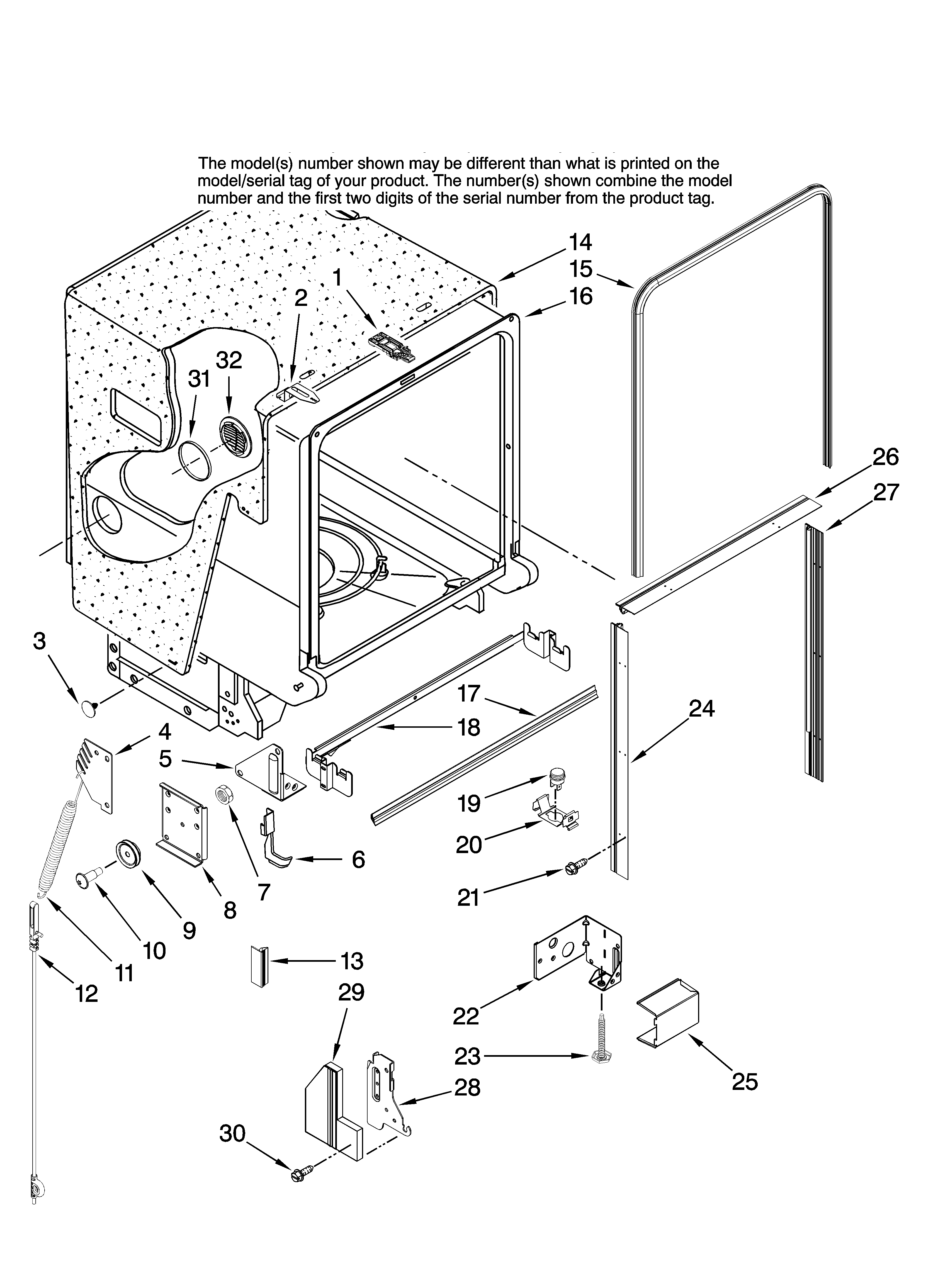 Maytag MDB8951BWW44 tub and frame parts diagram