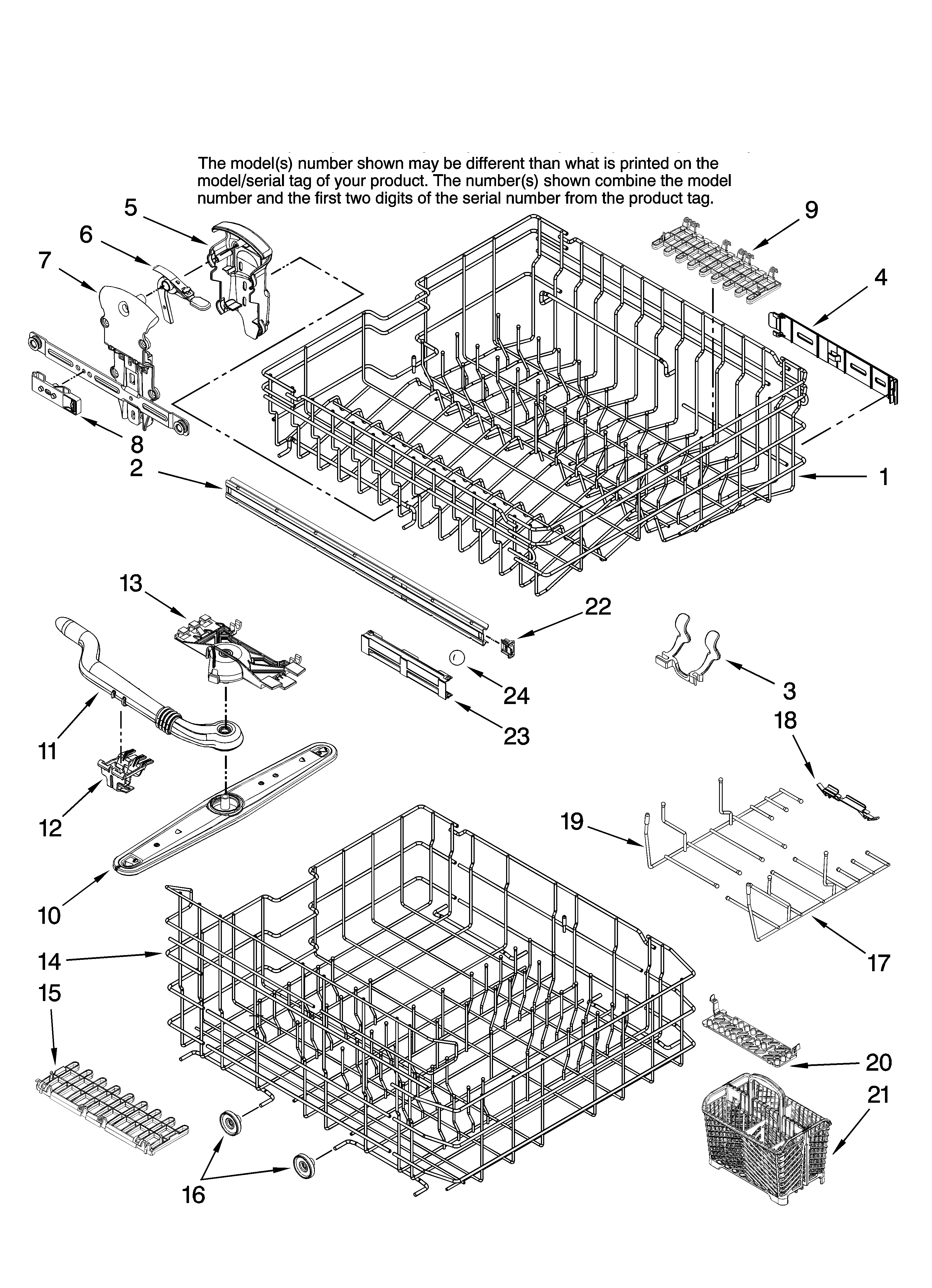 Maytag MDB8951BWW44 upper and lower rack parts diagram