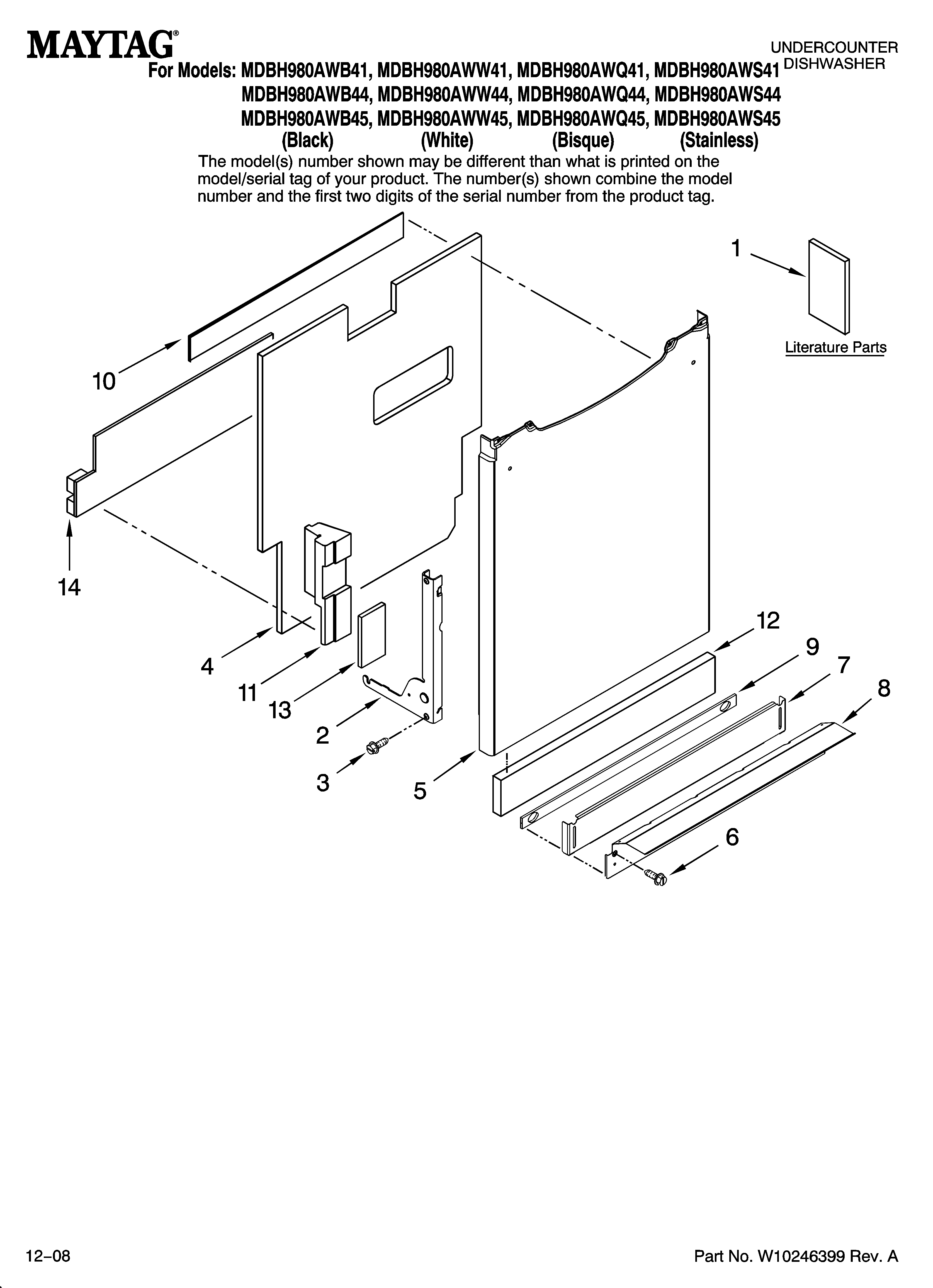 Maytag MDBH980AWS41 door and panel parts diagram