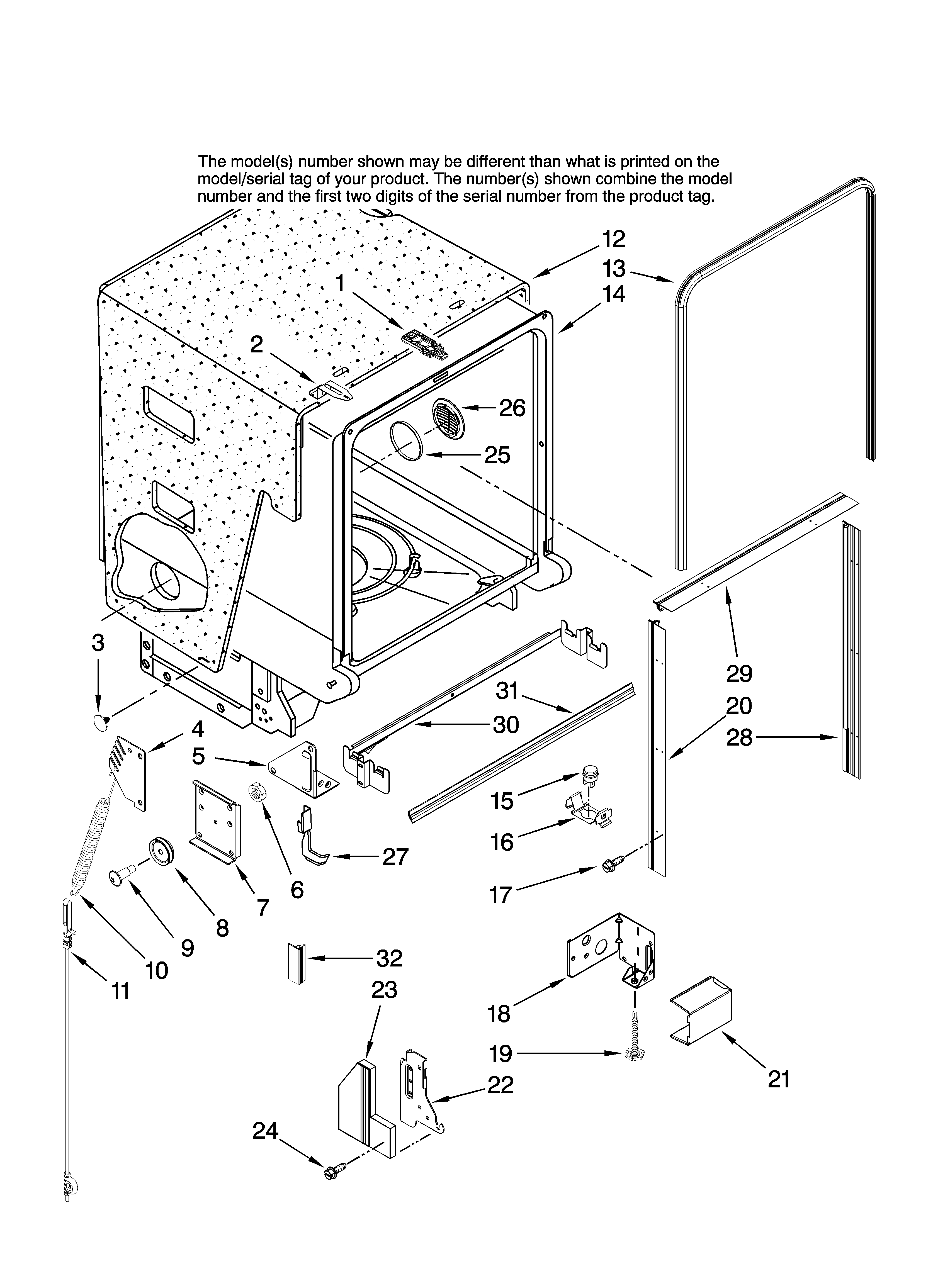 Maytag MDBH980AWS41 tub and frame parts diagram